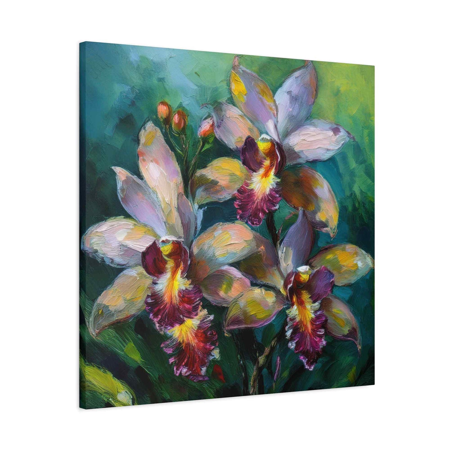 Blue Orchids Print Canvas, Floral Oil Paint Print 20x20, 24x24, 30x30, 32x32, 36x36 Art Design Pine-Wood Inner Frame MC-134