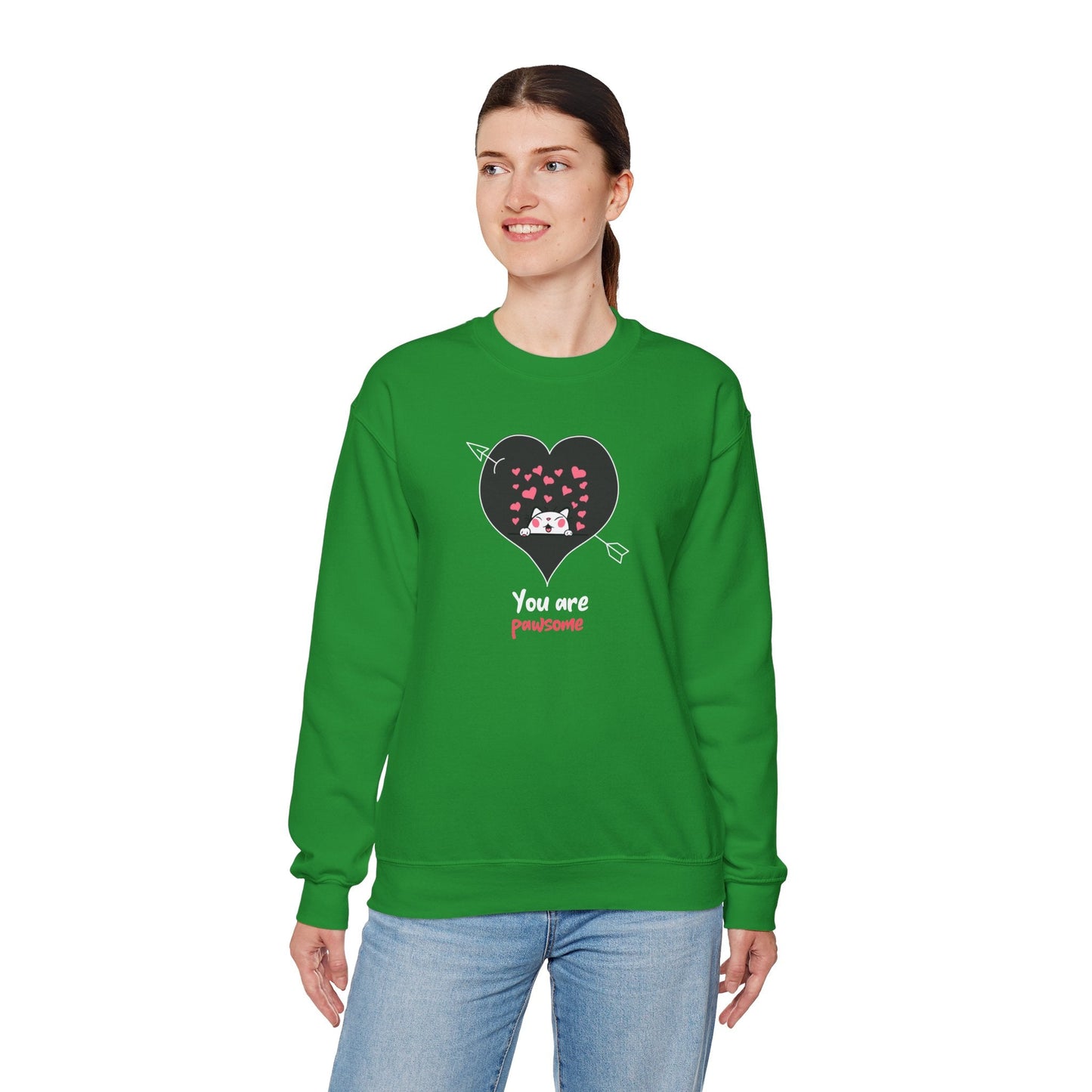 Cat Heart Sweatshirt Valentines Day Fifty Fifty Cotton Poly Unisex Crewneck Gift Idea