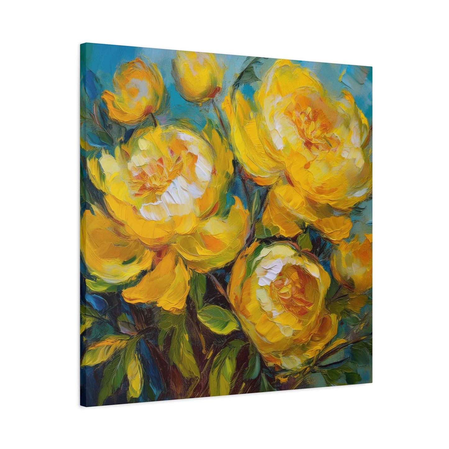 Yellow Peonies Print Canvas, Floral Oil Paint Print 20x20, 24x24, 30x30, 32x32, 36x36 Art Design Pine-Wood Inner Frame MC-120