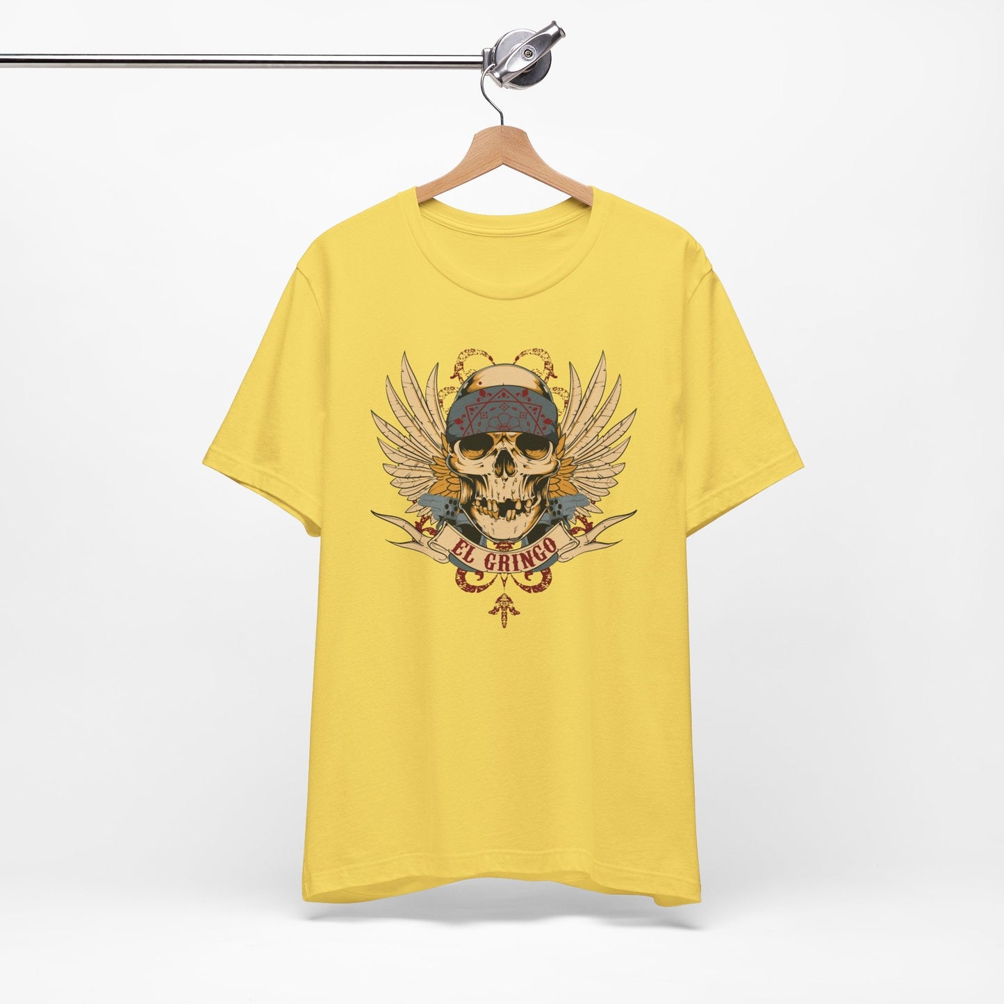 El Gringo Skull with Wings T-Shirt Vintage Tattoo Style Art-53