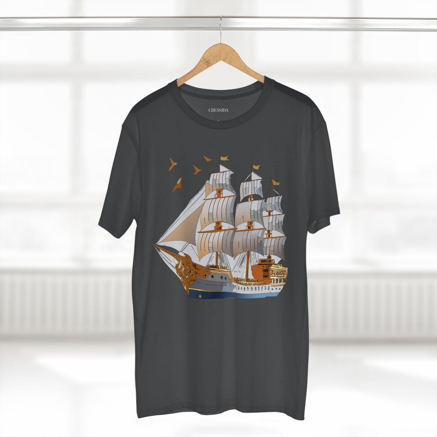 Ship Graphic Unisex 100 Cotton T-Shirt with Gold Frigate Art Design 4