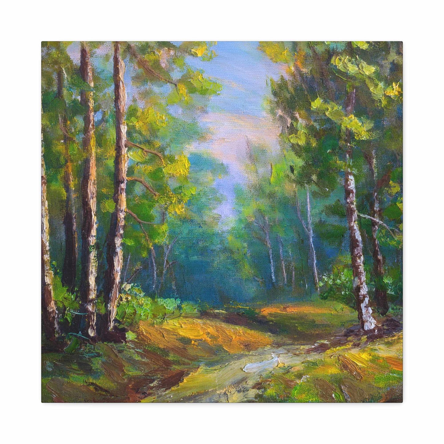 Summer Forest Print Canvas, Oil Paint Print 20x20, 24x24, 30x30, 32x32, 36x36 Art Design Print Pine-Wood Inner Frame MC-86