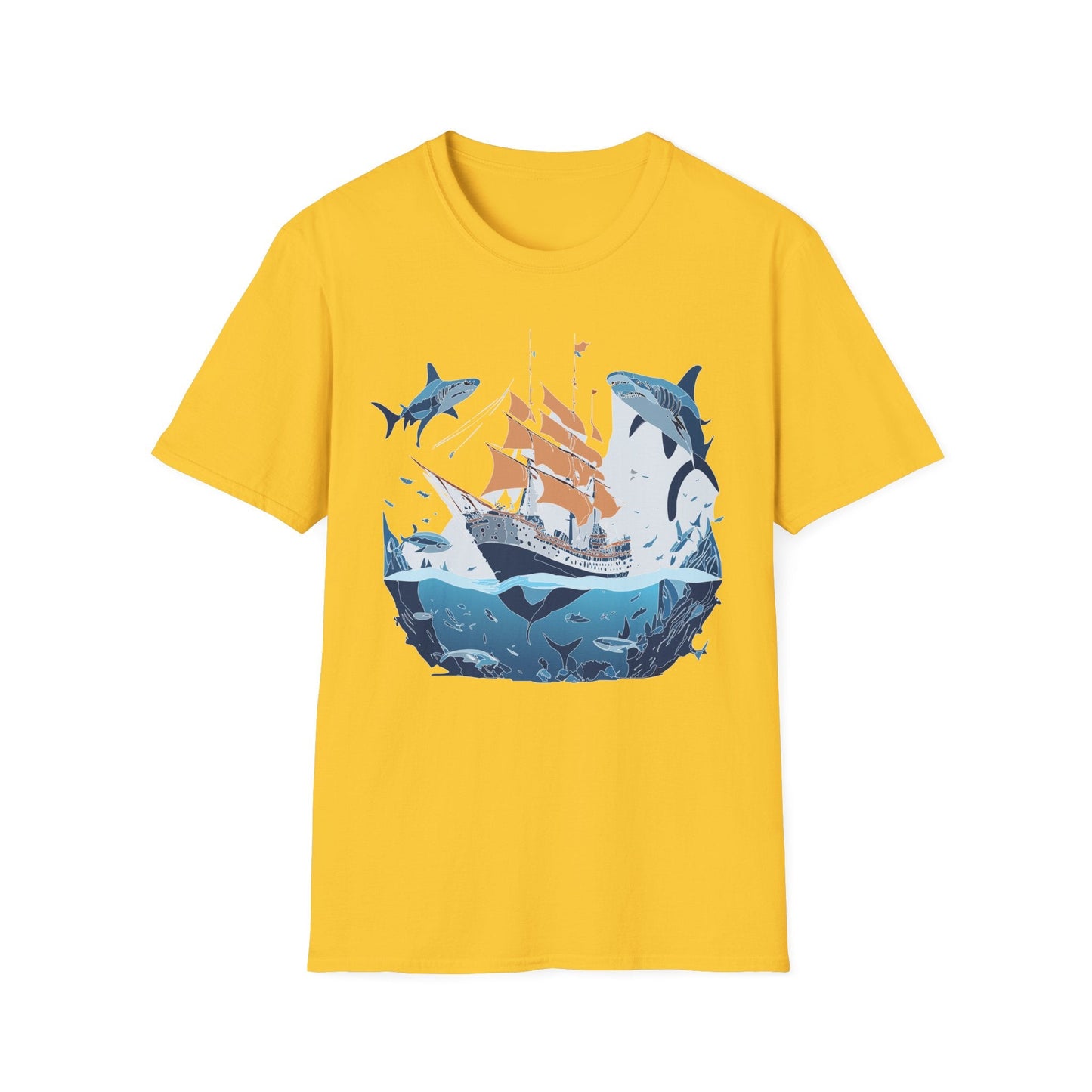 Ocean Tee Shirt Unisex Gildan Softstyle 64000 Ring Spun Cotton Art Print Graphic Ocean Design