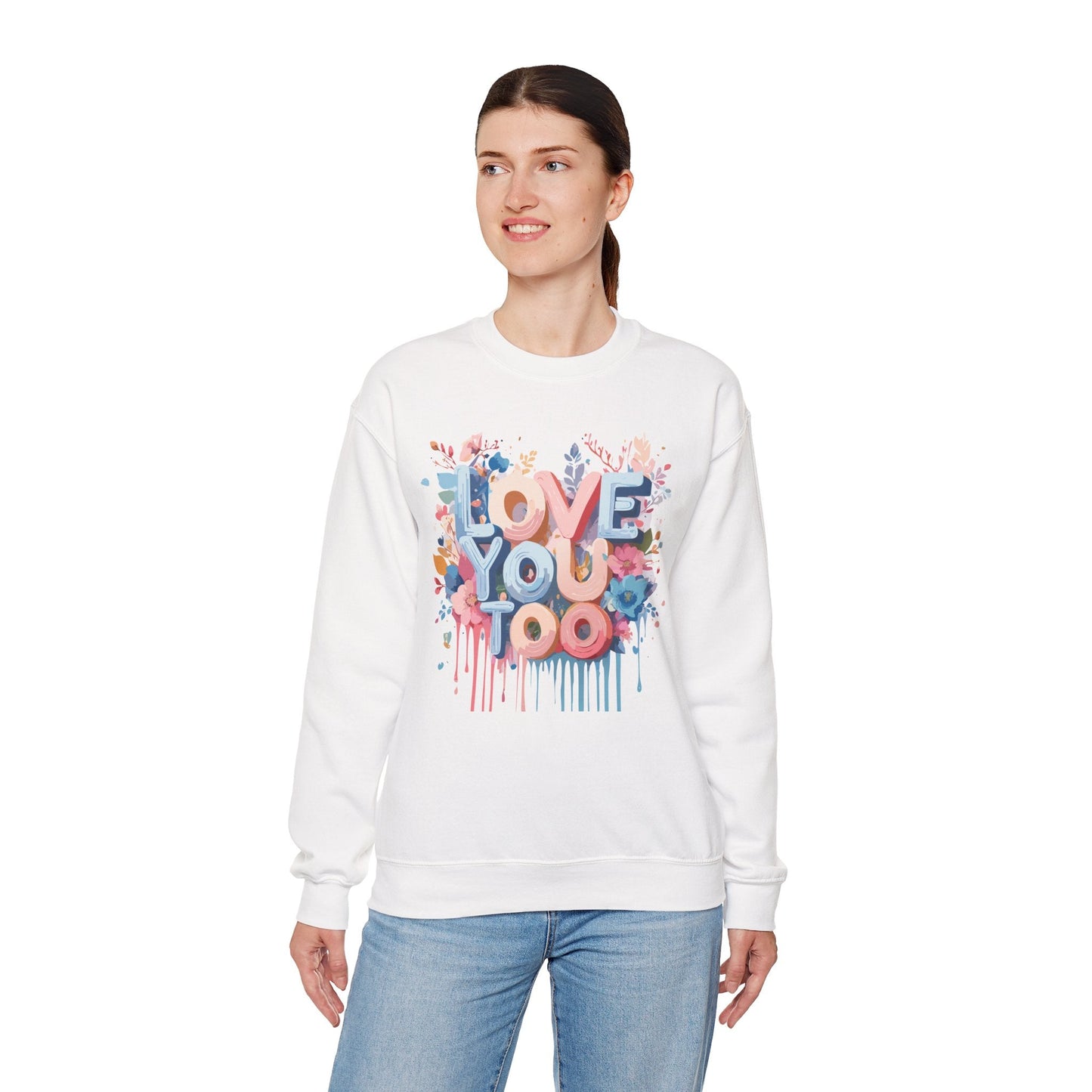Floral Love Sweatshirt Unisex Valentine Day Crewneck 50 50 Cotton Polyester Cozy Warm Heavy Blend