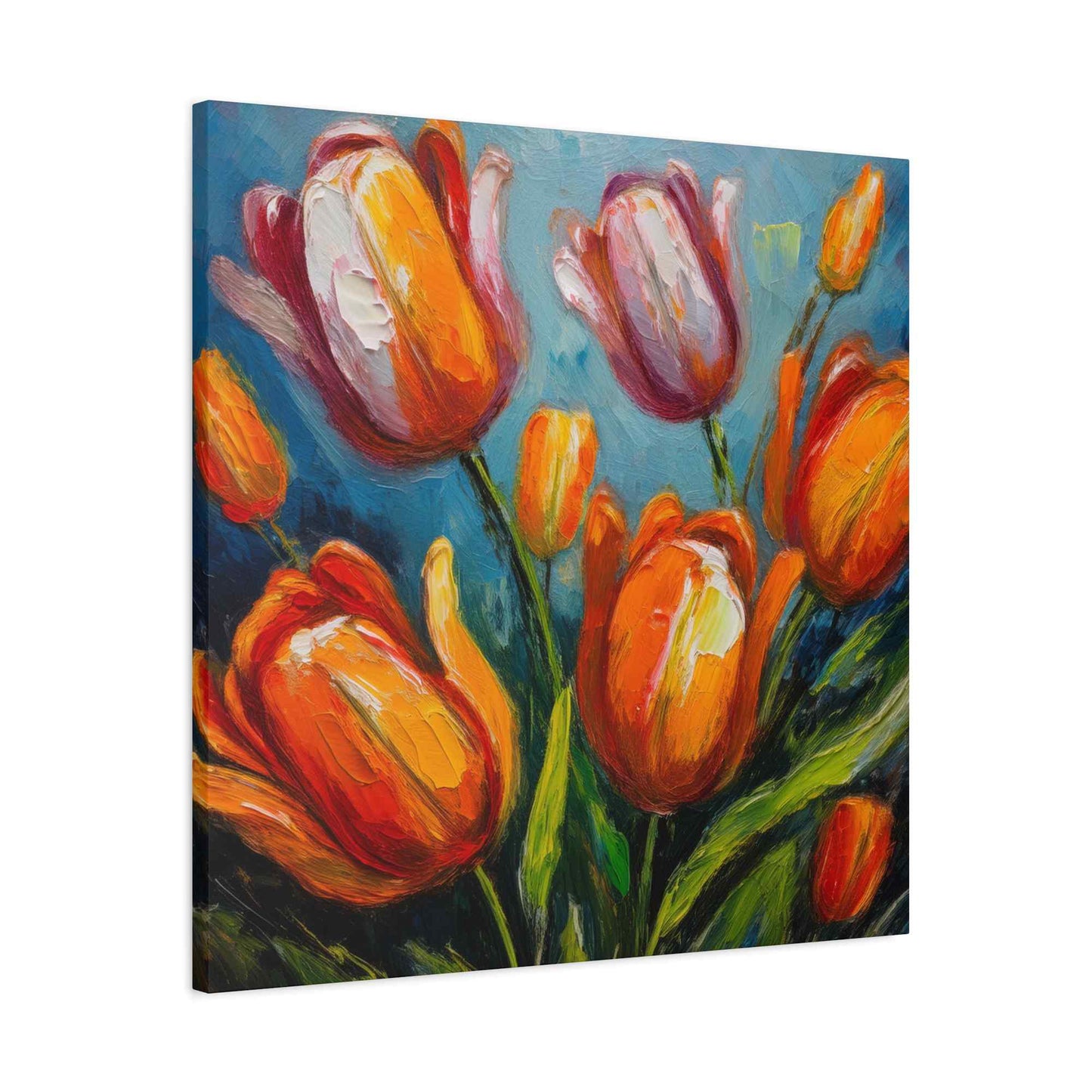 Tulips Print Canvas, Floral Oil Paint Print 20x20, 24x24, 30x30, 32x32, 36x36 Art Design Pine-Wood Inner Frame MC-145