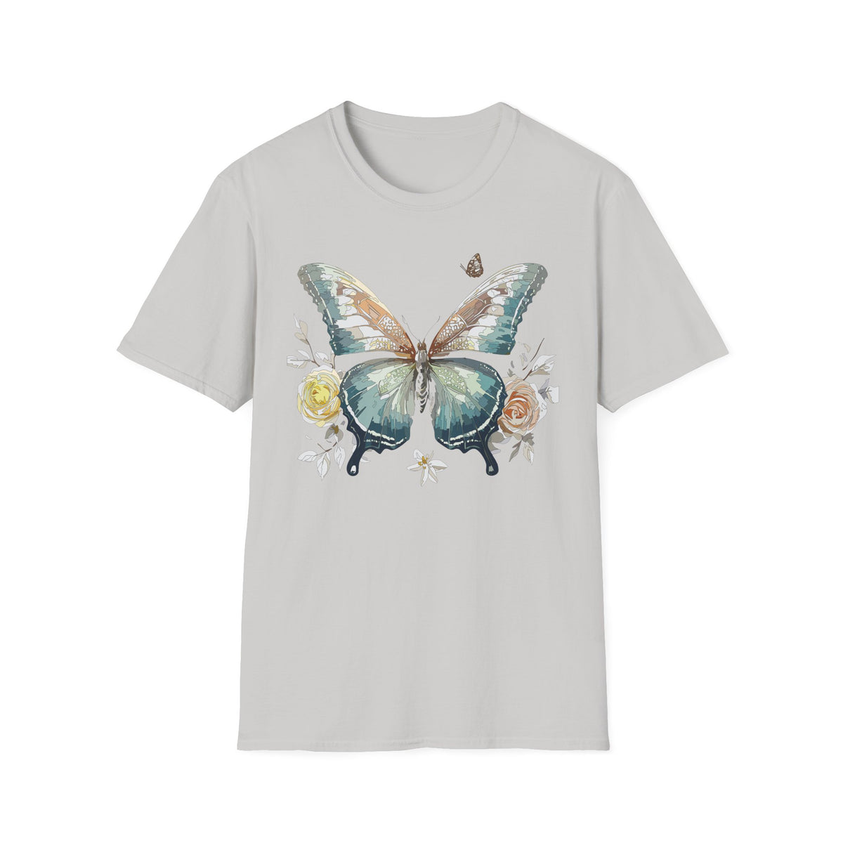 Teal Watercolor Butterfly T-Shirt | Floral Accent Graphic Tee Unisex 100 Cotton Gildan T-Shirt
