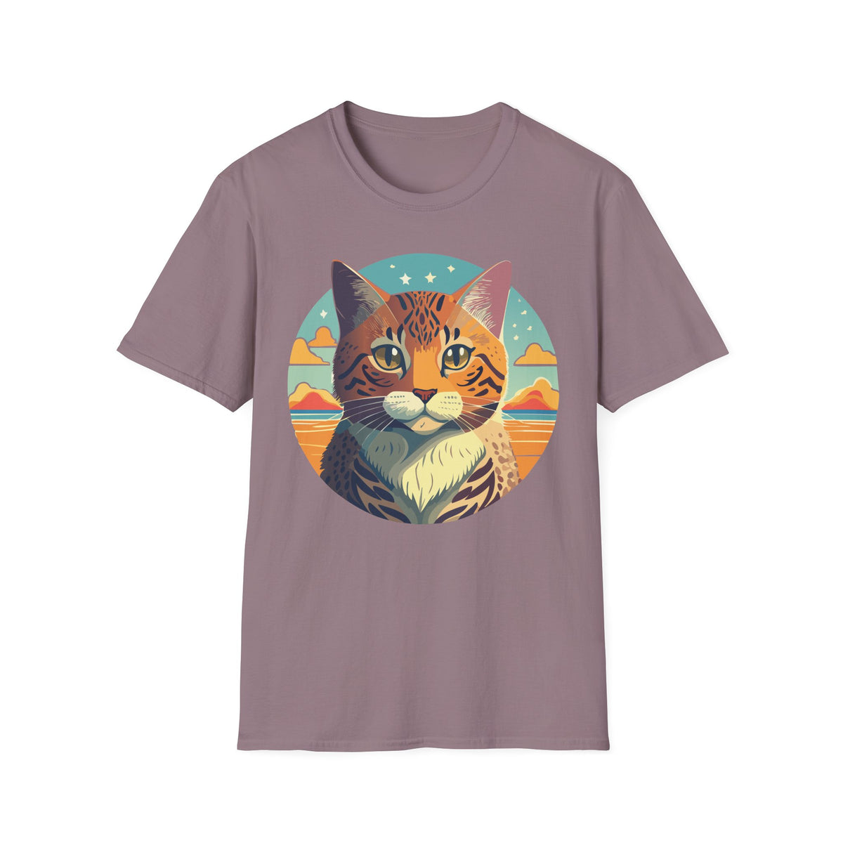 Retro Tabby Cat Illustration T-Shirt | Vintage Sunset Cat Tee