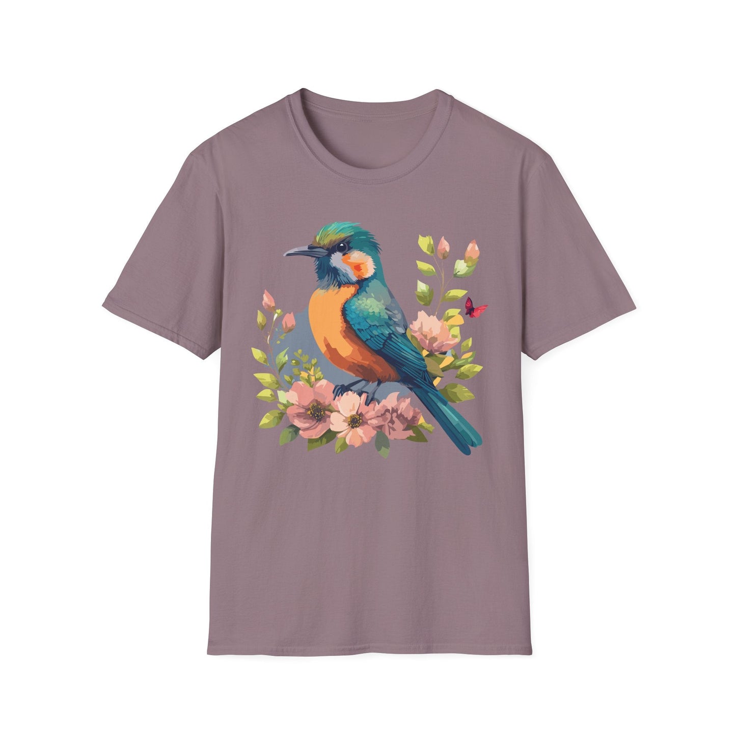 Floral Bird T Shirt Unisex Softstyle Tee 100 Percent Ring Spun Cotton Animal Print
