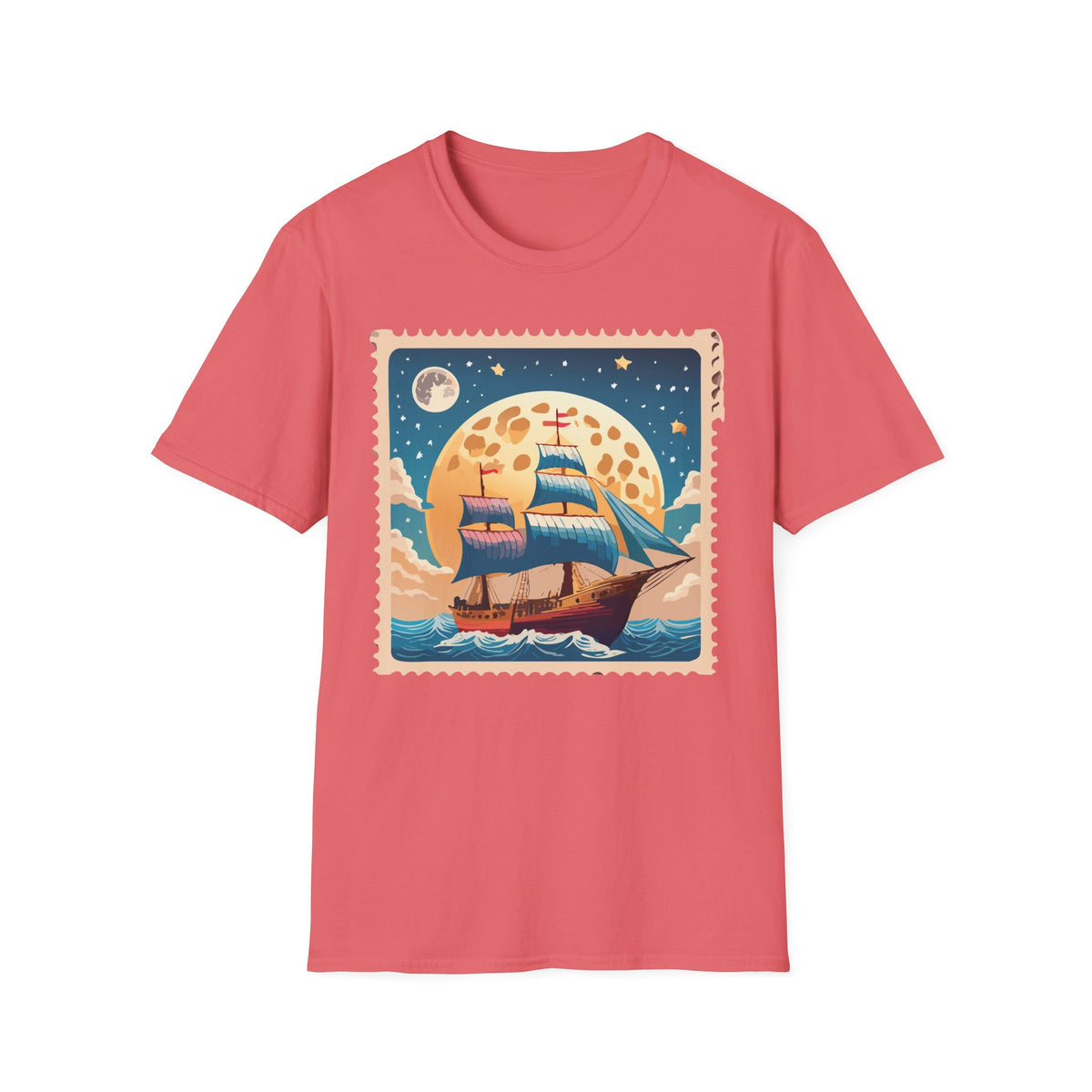 Vintage Sailboat at Moonrise T-Shirt | Nautical Sunset Illustration