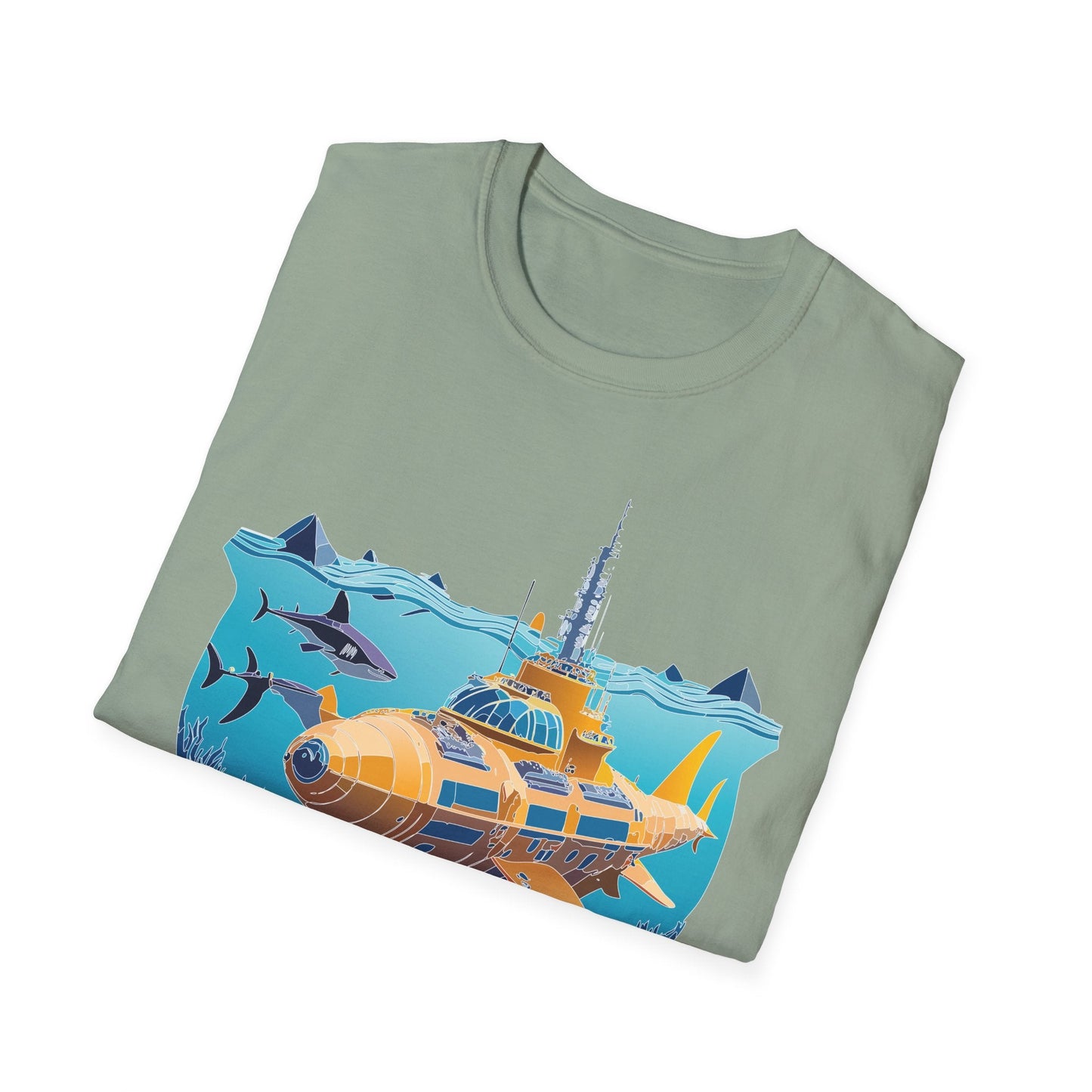 Ocean Tee Shirt Unisex Gildan Softstyle 64000 Ocean Theme Tee With U Boat Design