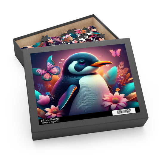 Puzzles-62 Kids Penguin Puzzle 500-Piece | Floral Penguin Puzzle 500-Piece, Animals Kids Puzzles Size: 16" x 20",  Ages 9+