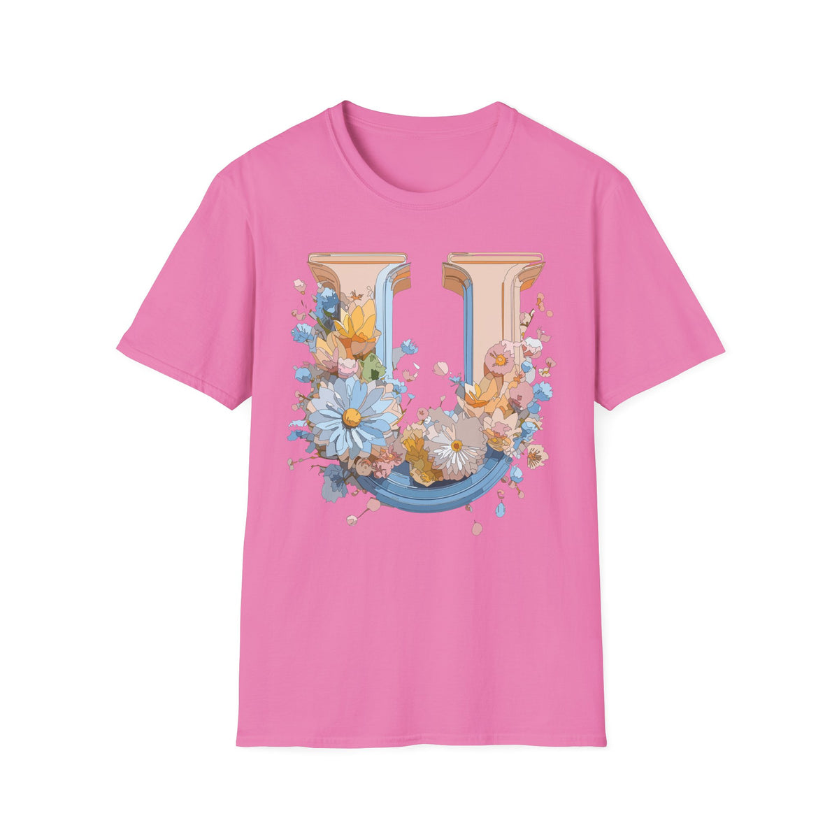 Floral Letter U T-Shirt | Botanical Monogram Initial Tee