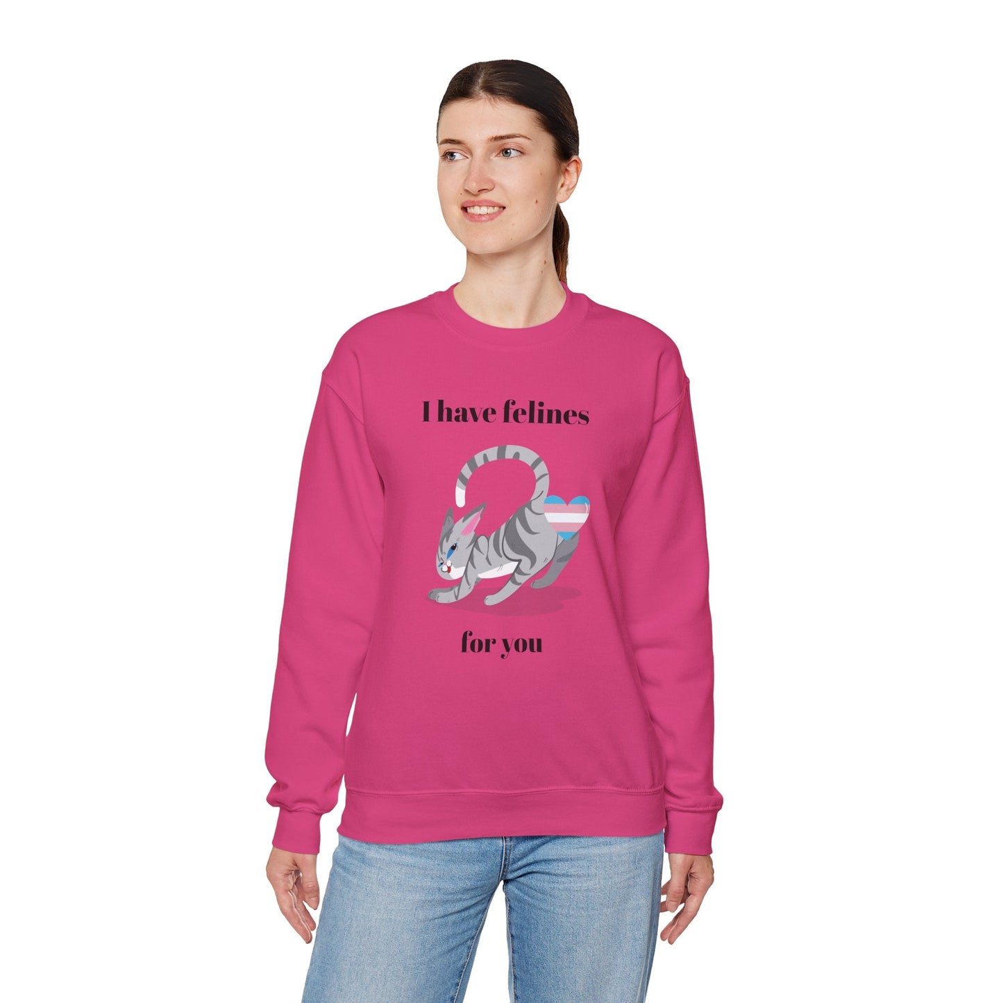 Cat Heart Sweatshirt Unisex Valentine Design 50 50 Cotton Poly Gildan 18000 Crewneck
