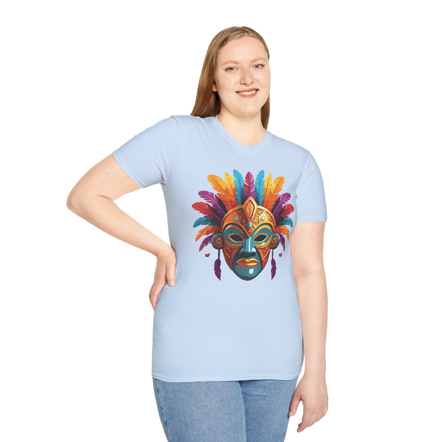 Unisex Gildan Mask T Shirt Softstyle 64000 With Art Design Lightweight Cotton Tee