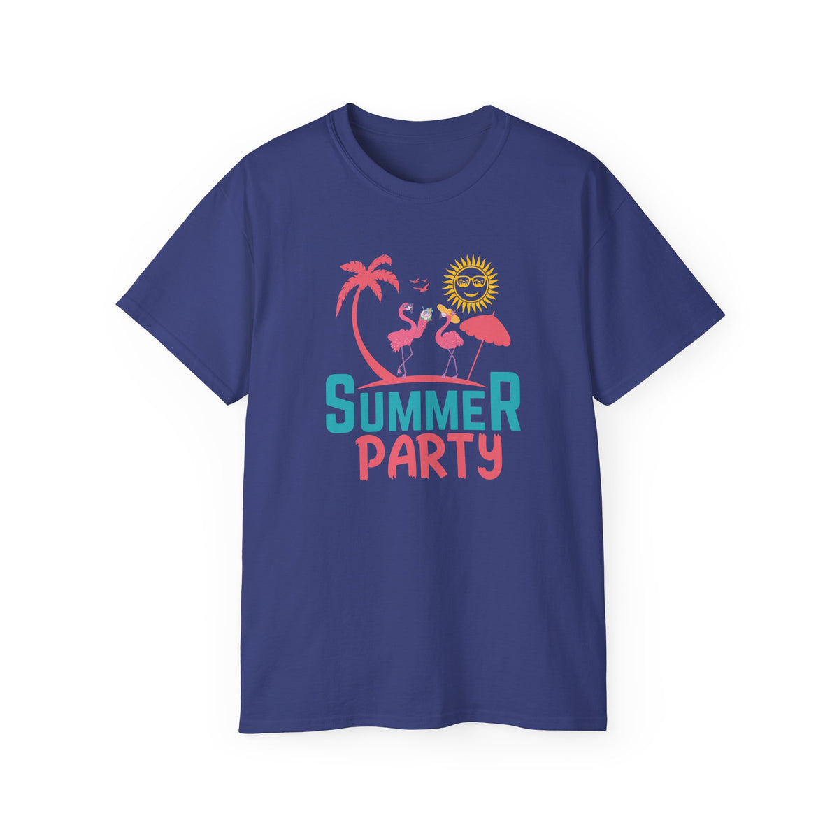 Summer Party Flamingo Tee | Tropical Palms Sun Retro Graphic
