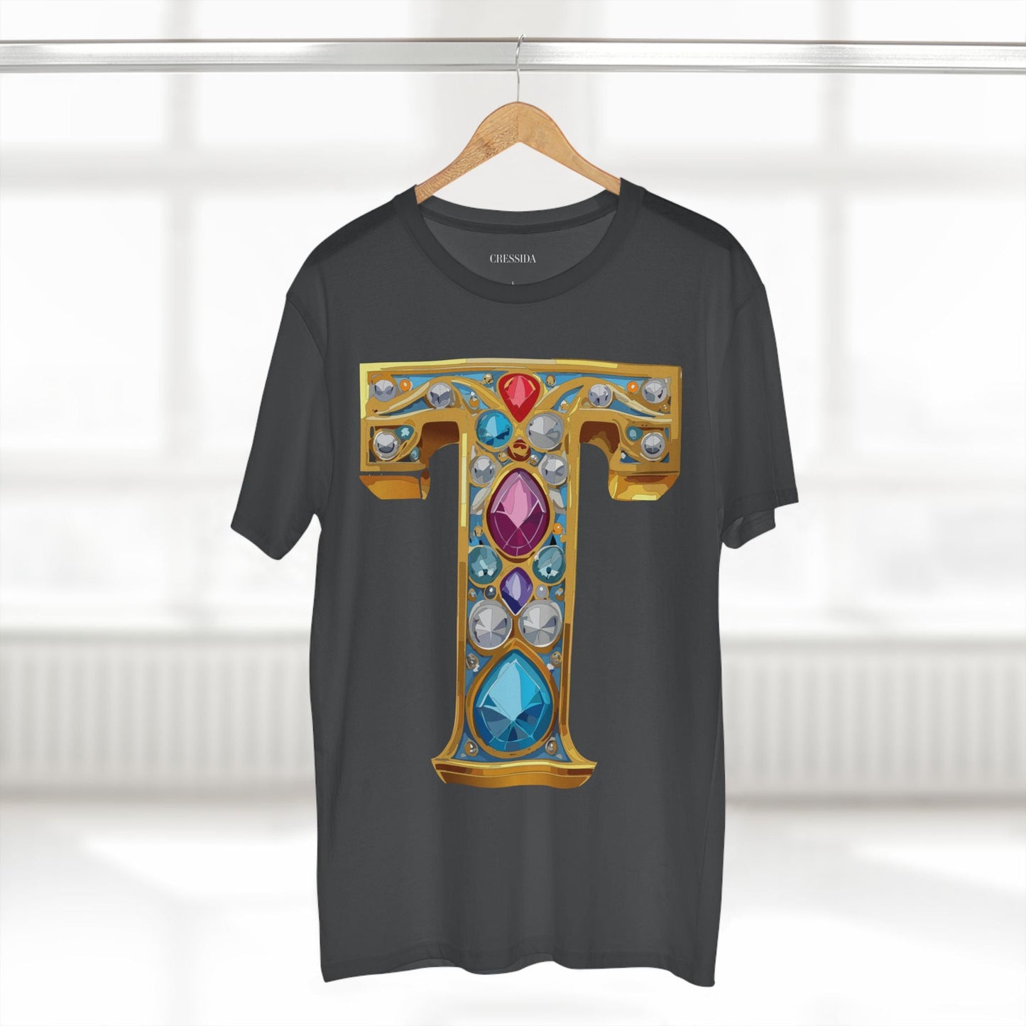 Letter T Graphic Design Tee Unisex 100 Cotton With Antique Gold Letters Artwork T-Shirt