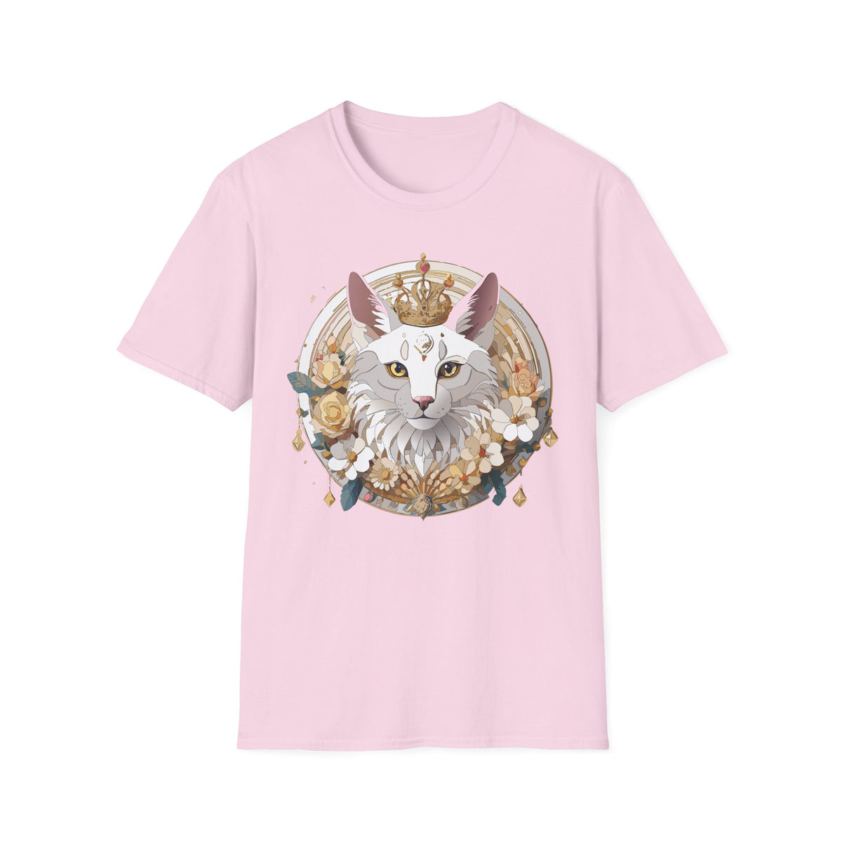 Regal Cat Crown graphic T-Shirt | White Cat Illustration, Floral Halo