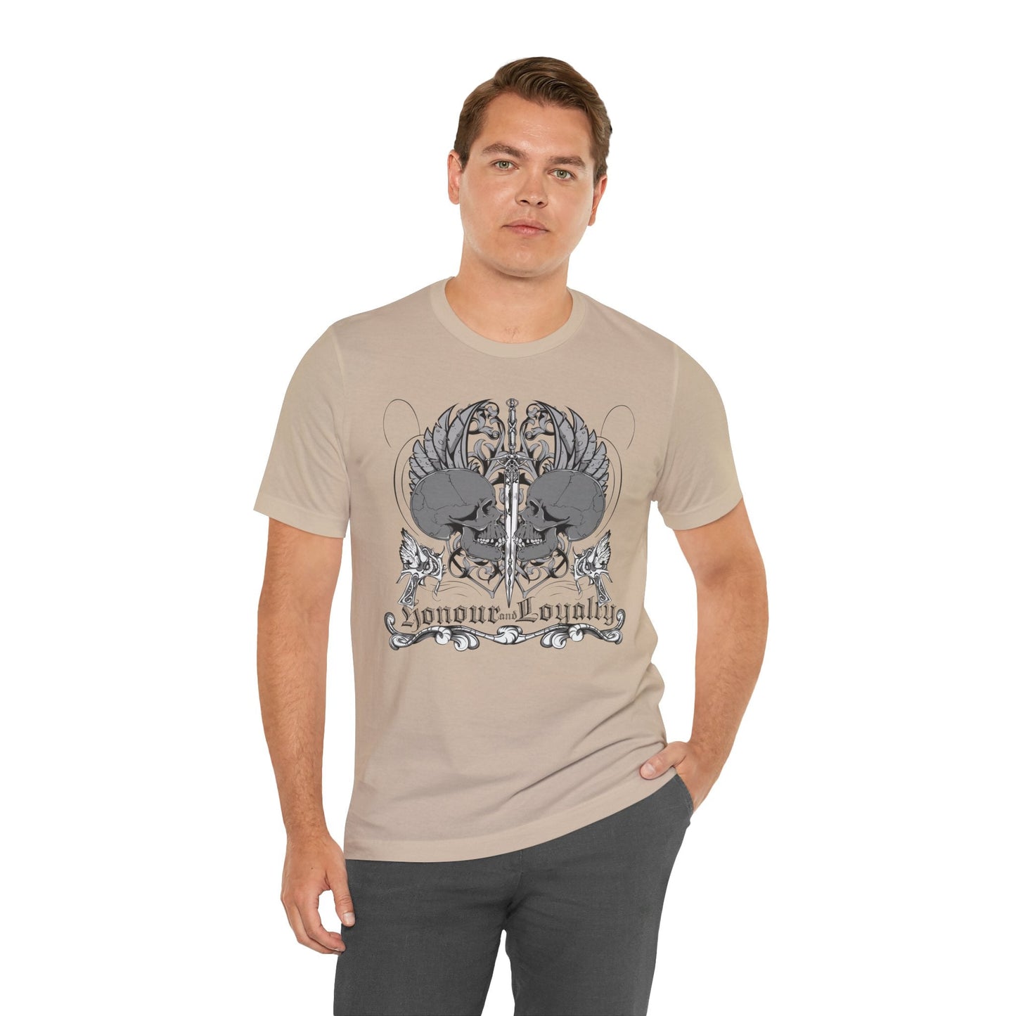 Honor Loyalty crest tee Gothic heraldry skulls wings emblem Art-48