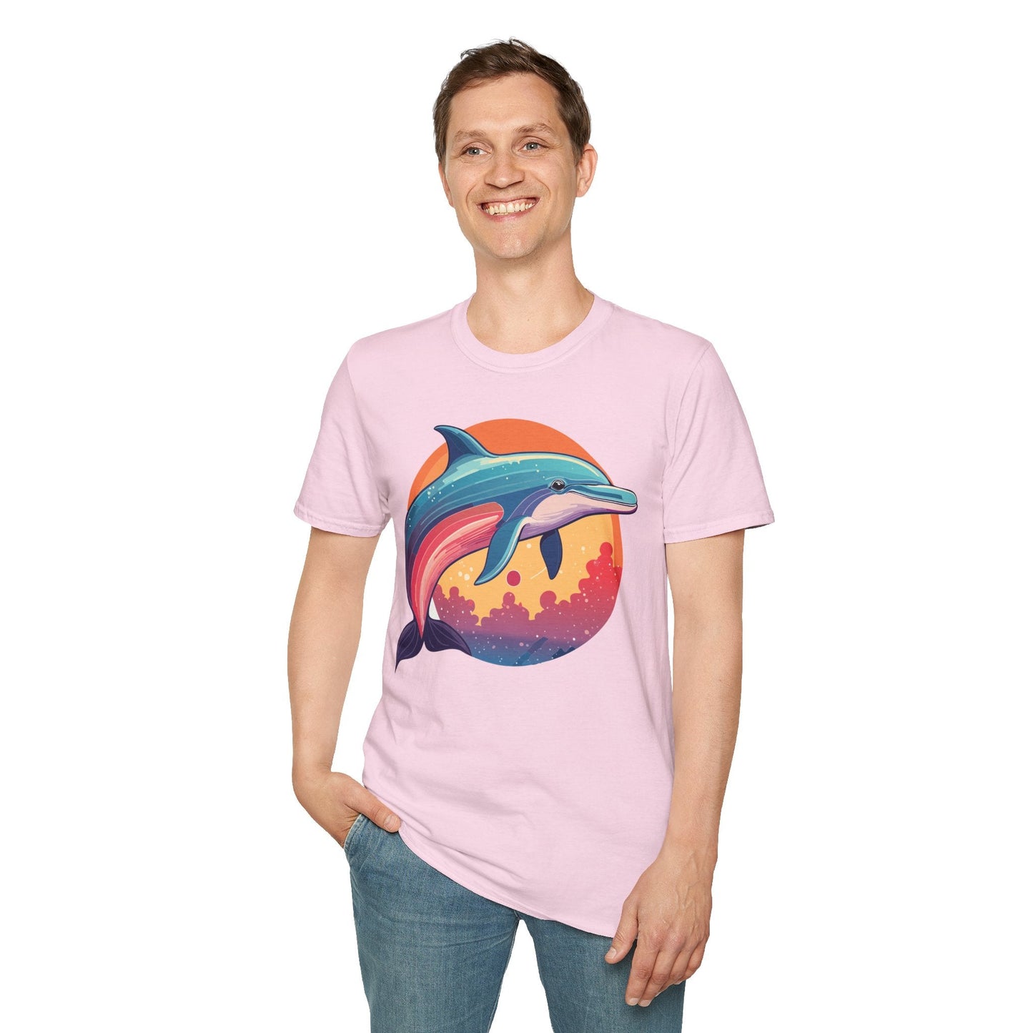 Dolphin Shirt For Unisex Adults Gildan Softstyle 64000 Ring Spun Cotton Tee Fish Tee