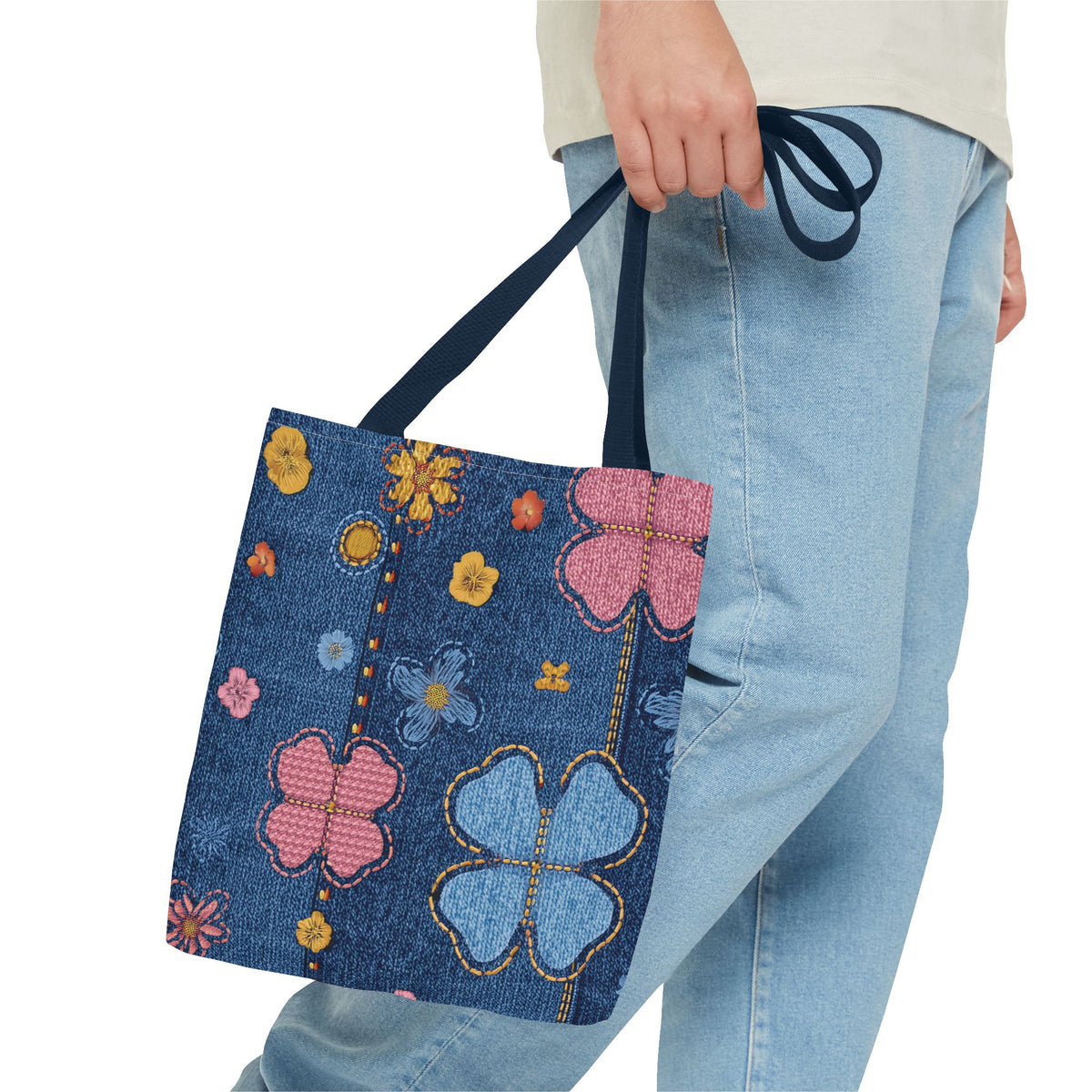 Denim Fabric Imitation Print Unisex Canvas Bag Poly Spun 3 Sizes Tote Bag 129