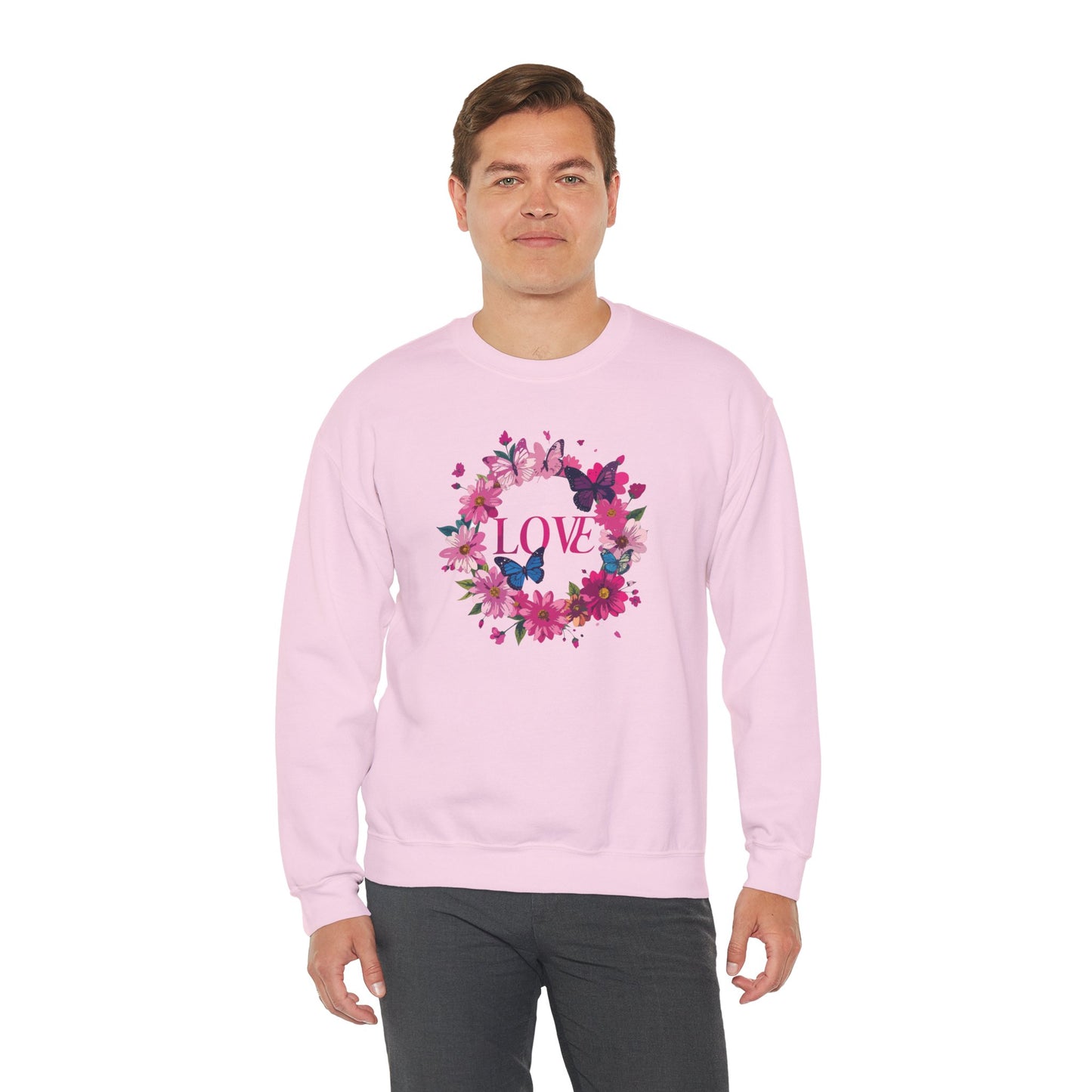 Unisex Floral Love Sweatshirt, Love Floral Sweatshirt, Floral Butterfly Sweatshirt, 50/50 Cotton-Poly Valentine's Day Sweatshirt 04