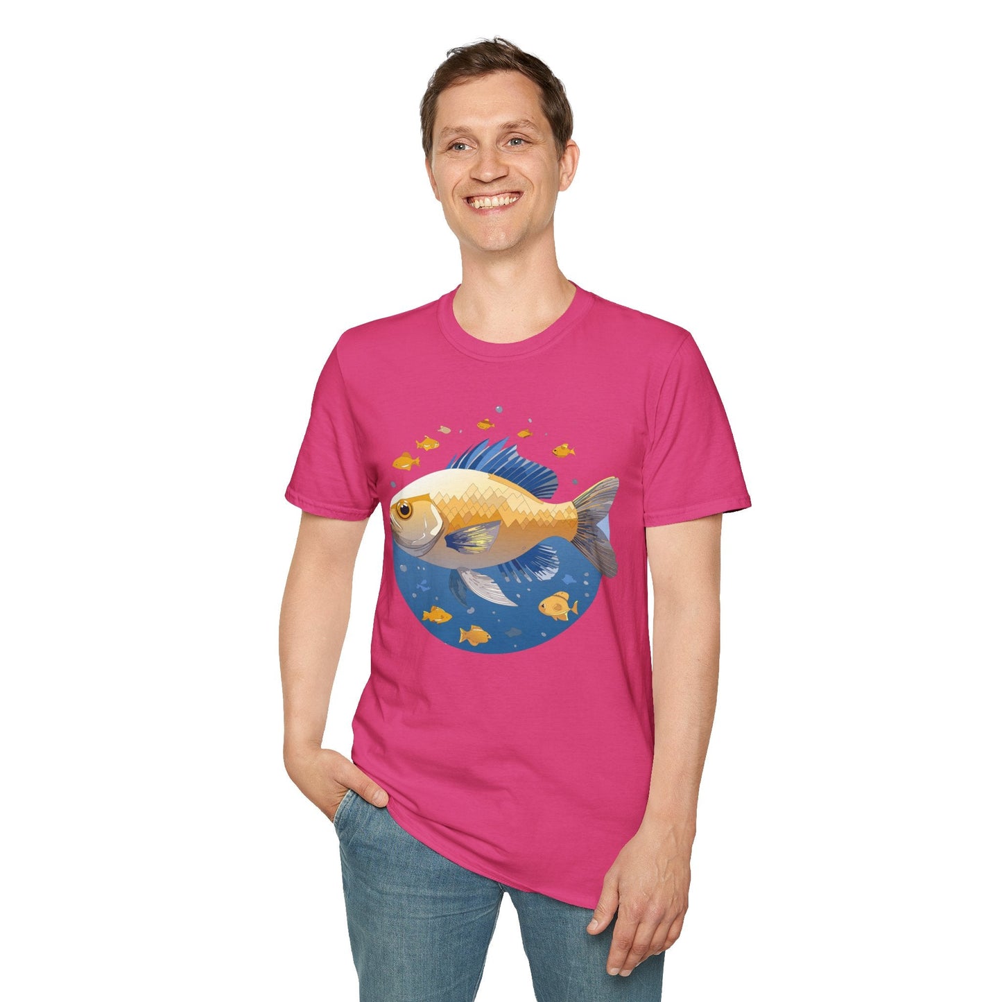 Fish Art Graphic Tee Shirt Unisex Gildan Softstyle 64000 100 Percent Ring Spun Cotton