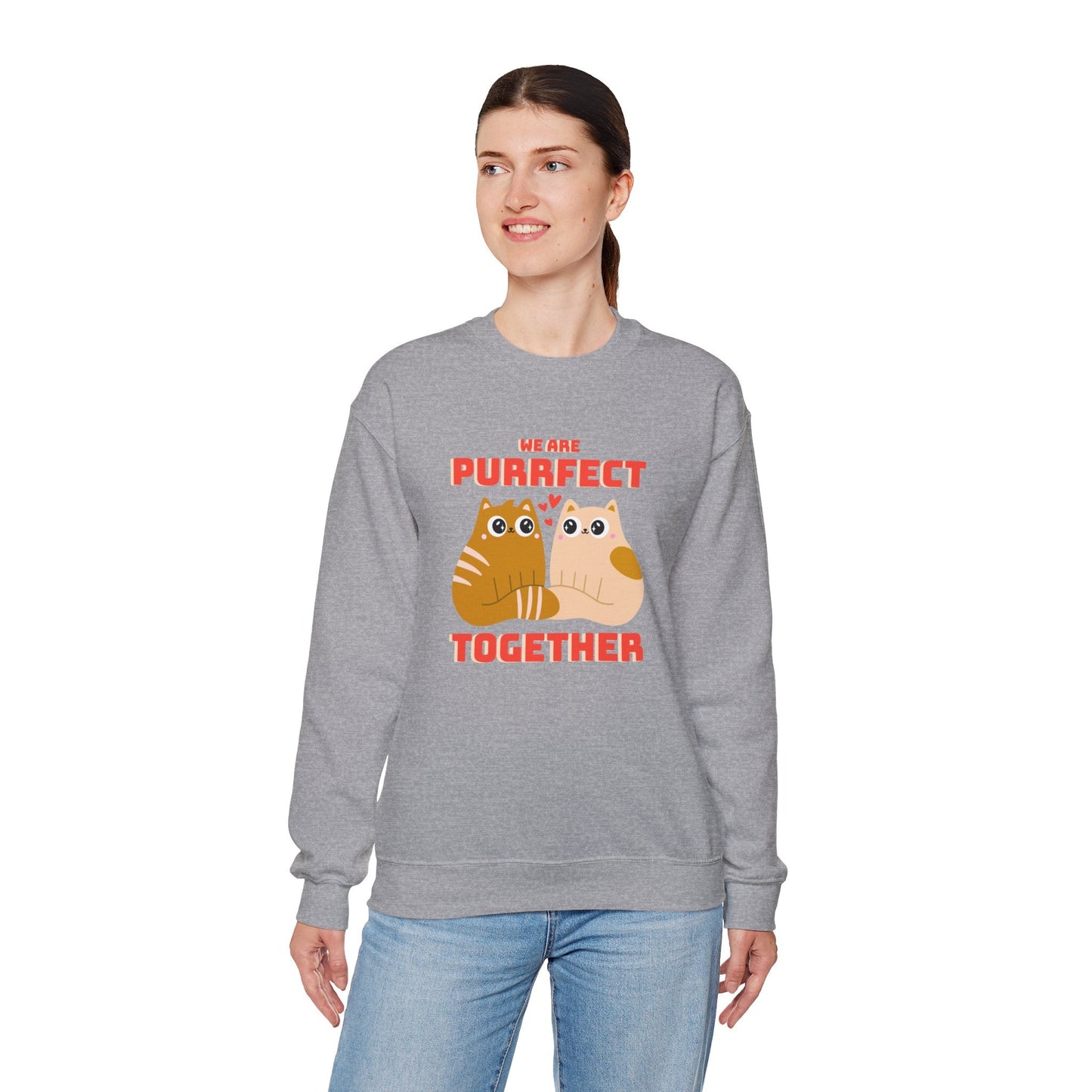 Cat Heart Sweatshirt Unisex 50/50 Cotton-Poly Blend Valentine Gift For Cat Lovers