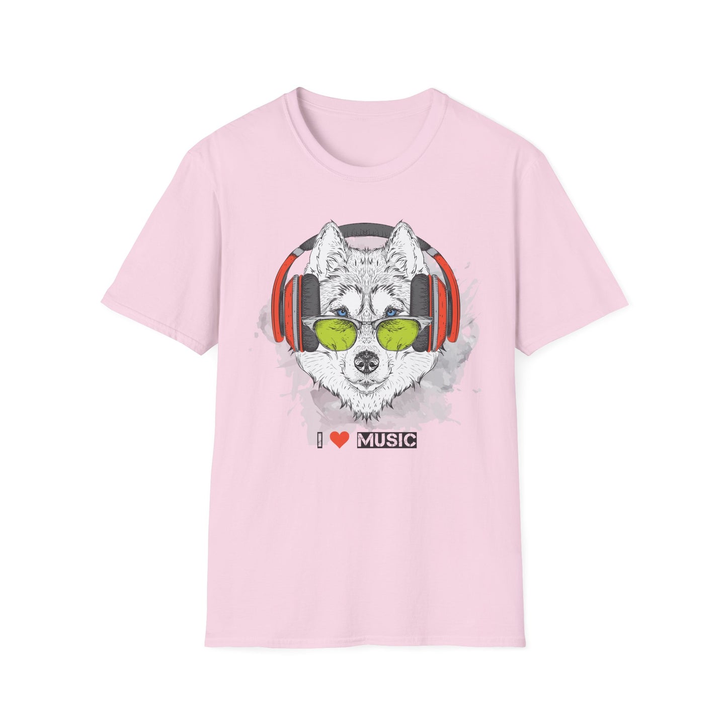 Wolf with Headphones T-Shirt Unisex Cotton Short Sleeves 'I  Music' Graphic Tee
