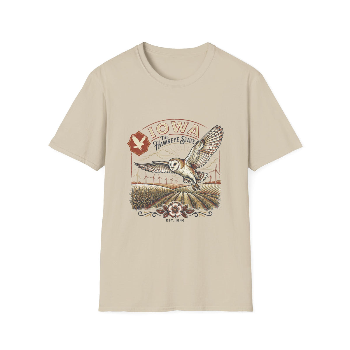 Iowa Owl Hawkeye State Vintage Graphic Tee - Travel Tourist Graphic Design Unisex 100 Cotton Gildan T-Shirt
