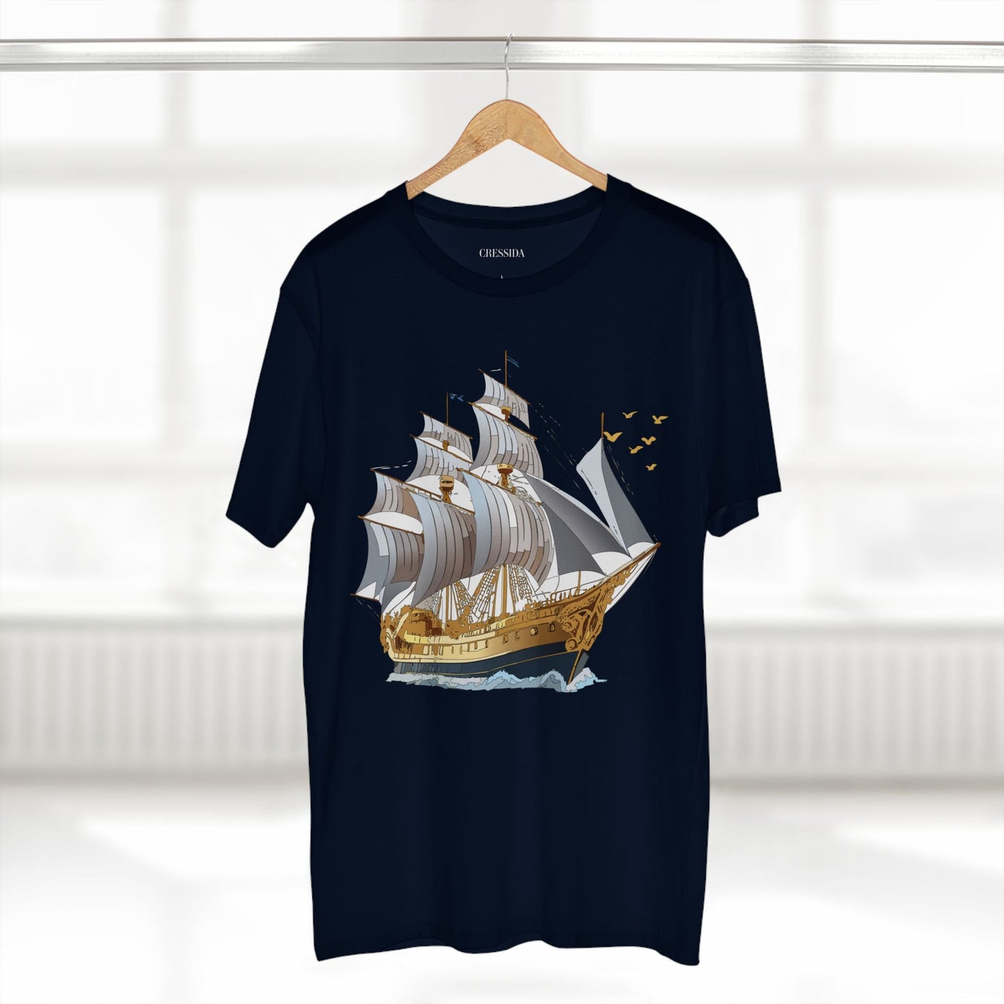 Ship Graphic Unisex 100 Cotton T-Shirt with Gold Frigate Art Design 14