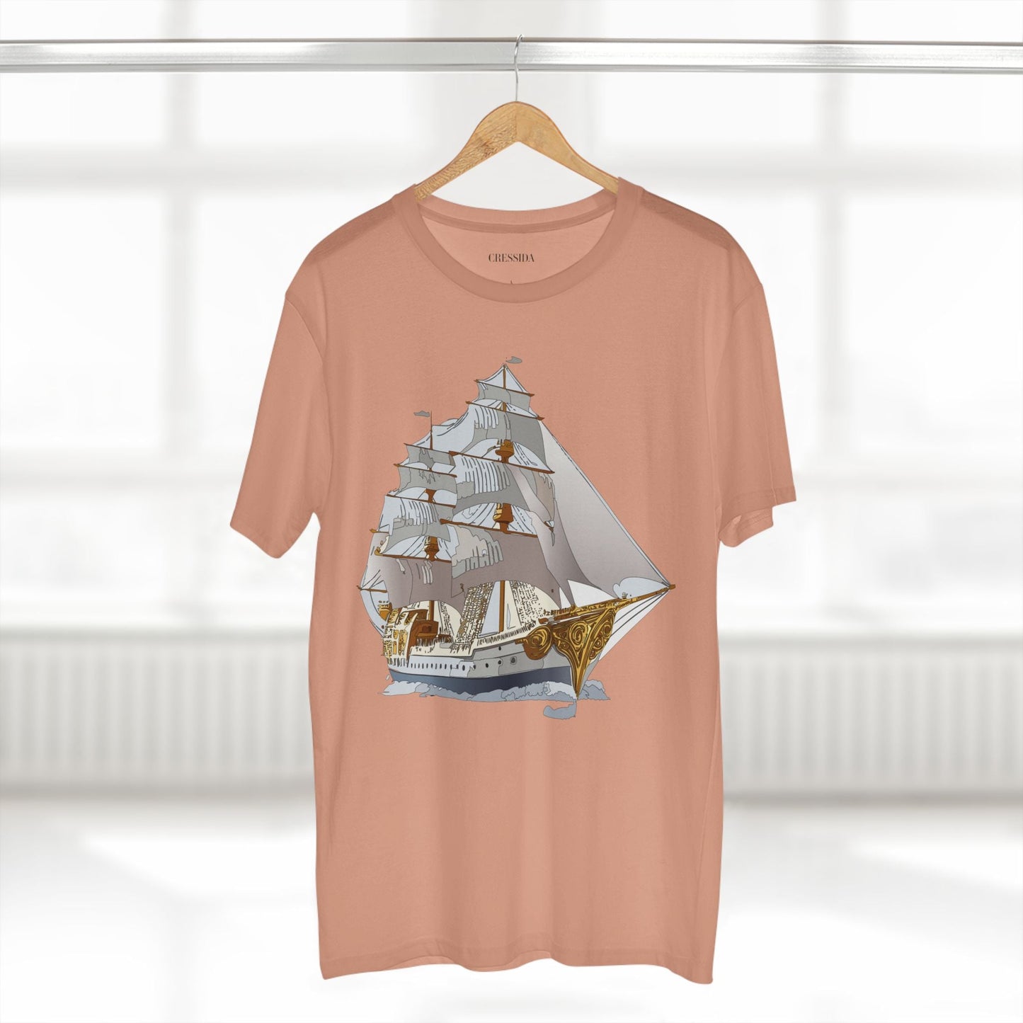 Ship Graphic Unisex 100 Cotton T-Shirt with Gold Frigate Art Design 8