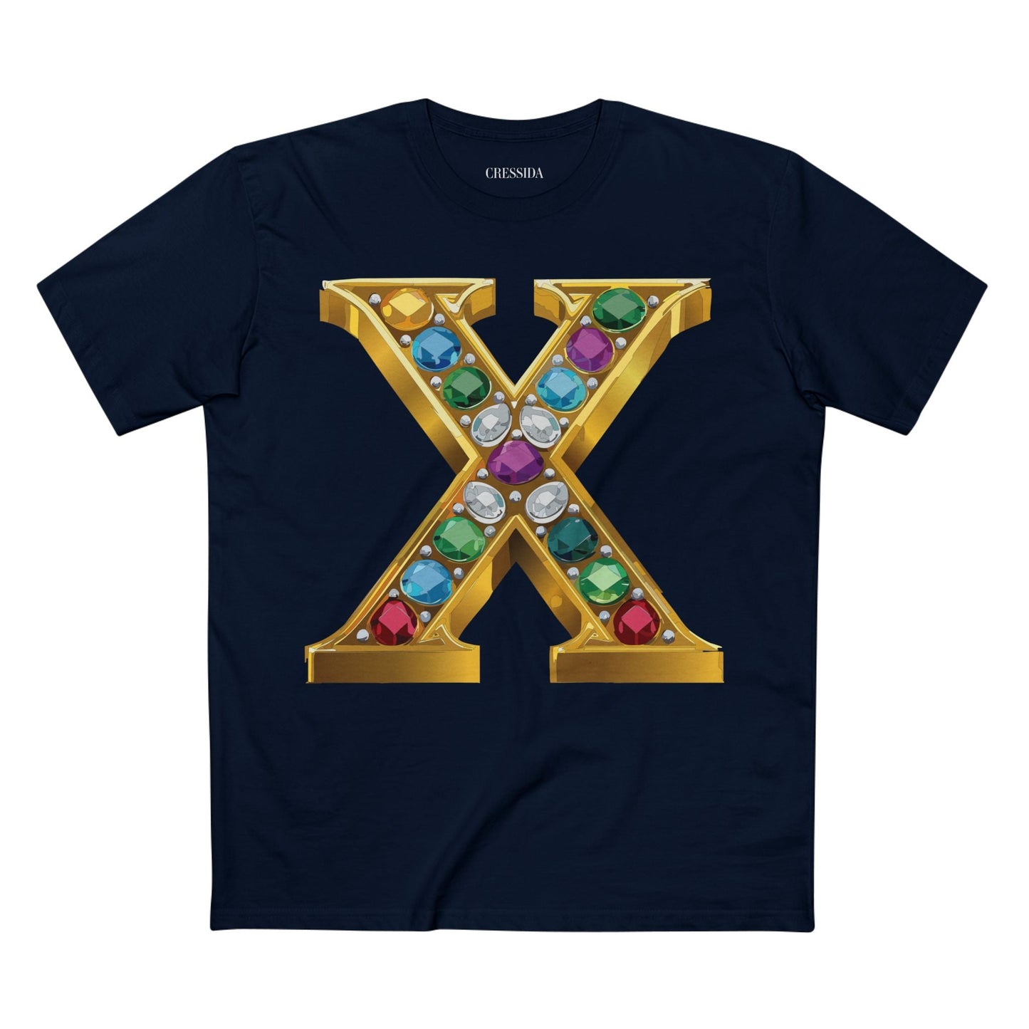 Letter X Graphic Design Tee Unisex 100 Cotton With Antique Gold Letters Artwork T-Shirt