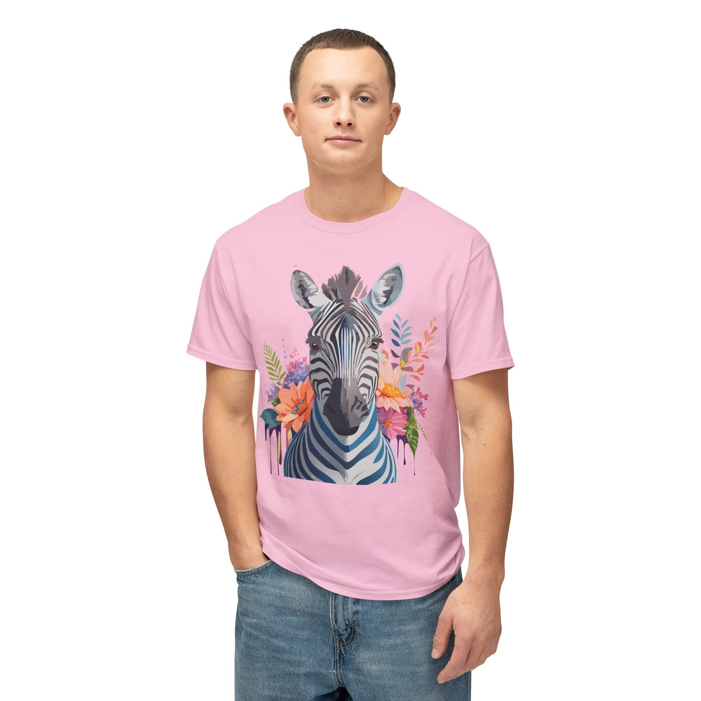 Unisex Zebra Art Print T Shirt HD Cotton Tee Floral Design Made In USA Premium Comfort Breathable
