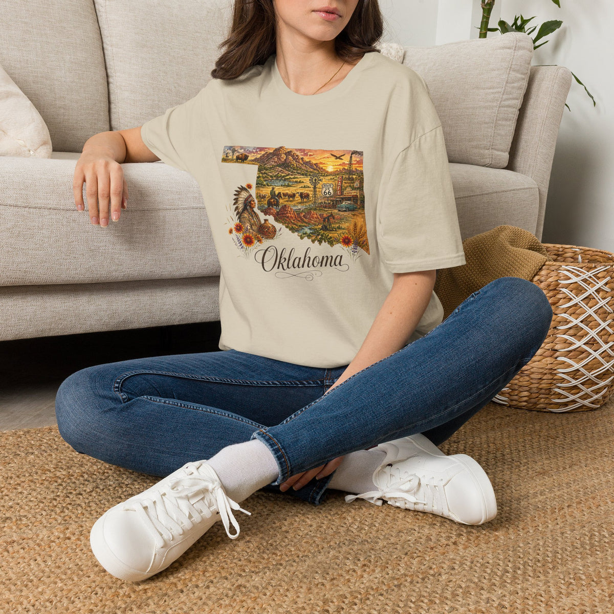 Oklahoma State Travel Tourist Graphic Design Unisex 100 Cotton Gildan T-Shirt
