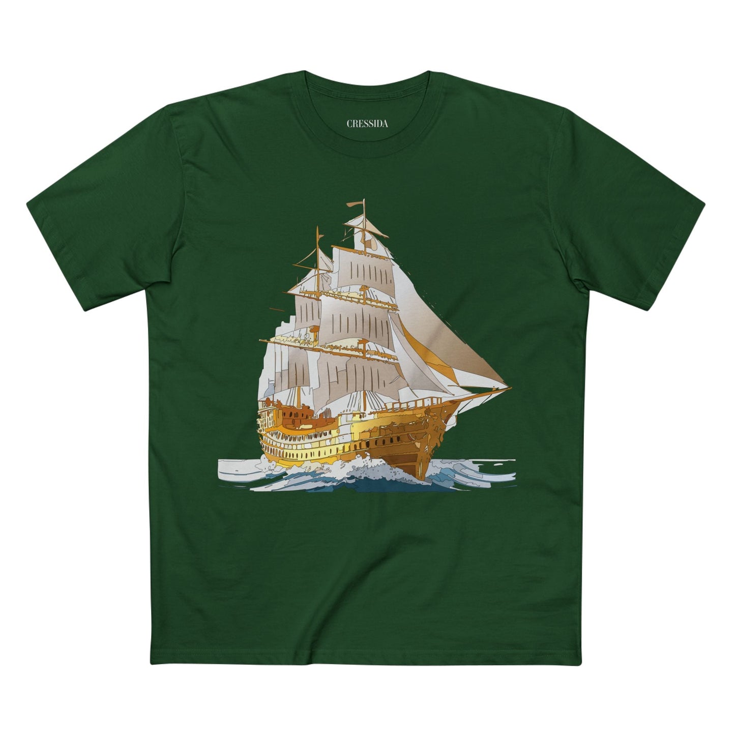 Ship Graphic Unisex 100 Cotton T-Shirt with Gold Frigate Art Design 22
