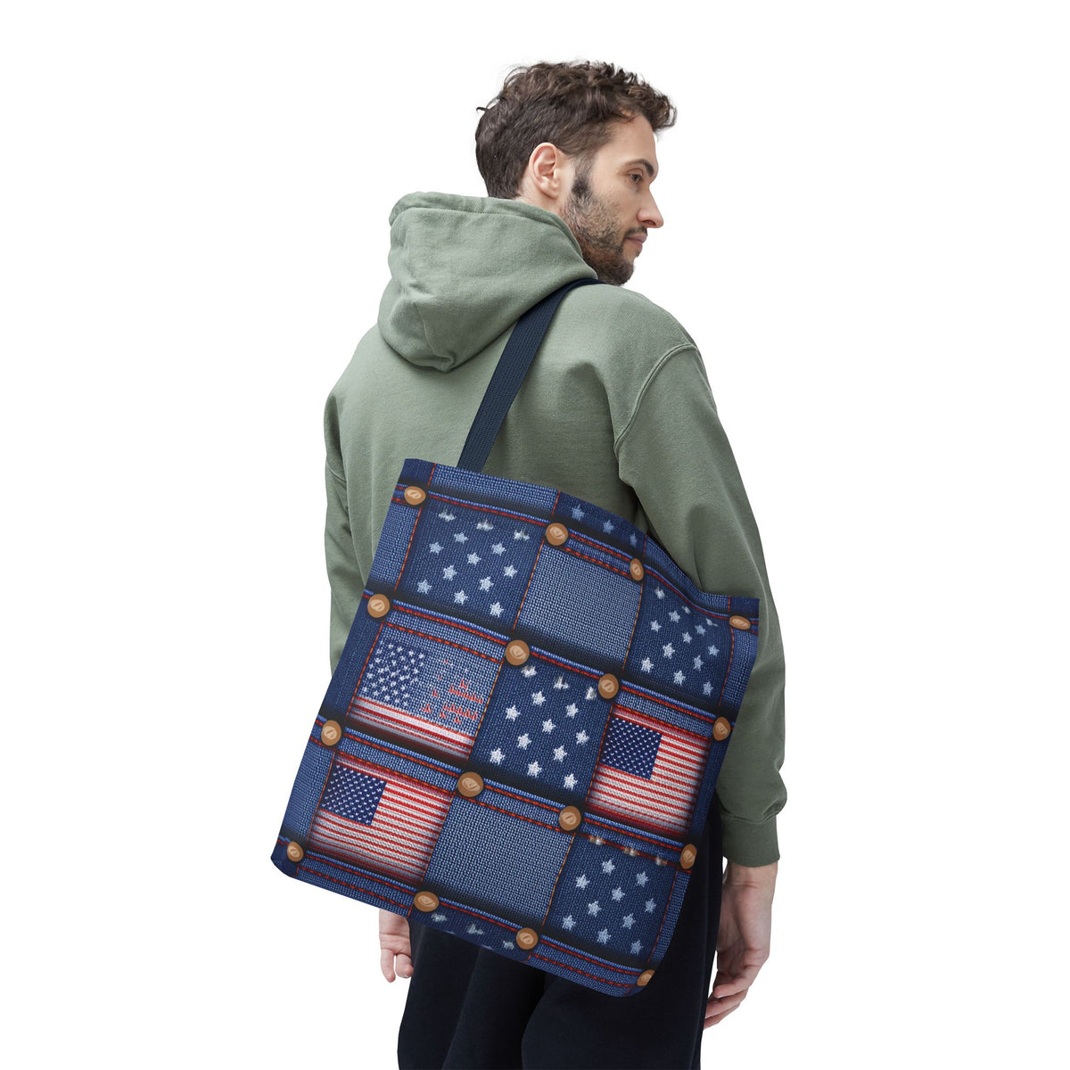 4th of July Graphic Denim Fabric Imitation Print Unisex Canvas Bag Poly Spun 3 Sizes Tote Bag 200-18