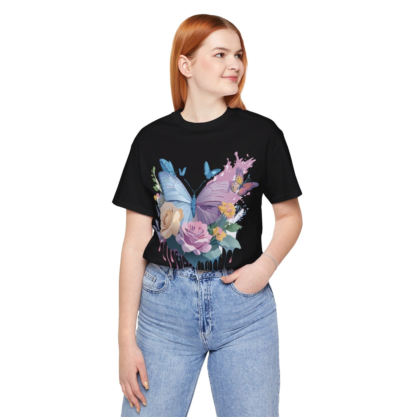 Butterfly Graphic Unisex 100 Cotton Lightweight Vintage Floral Design Jersey Tee 33