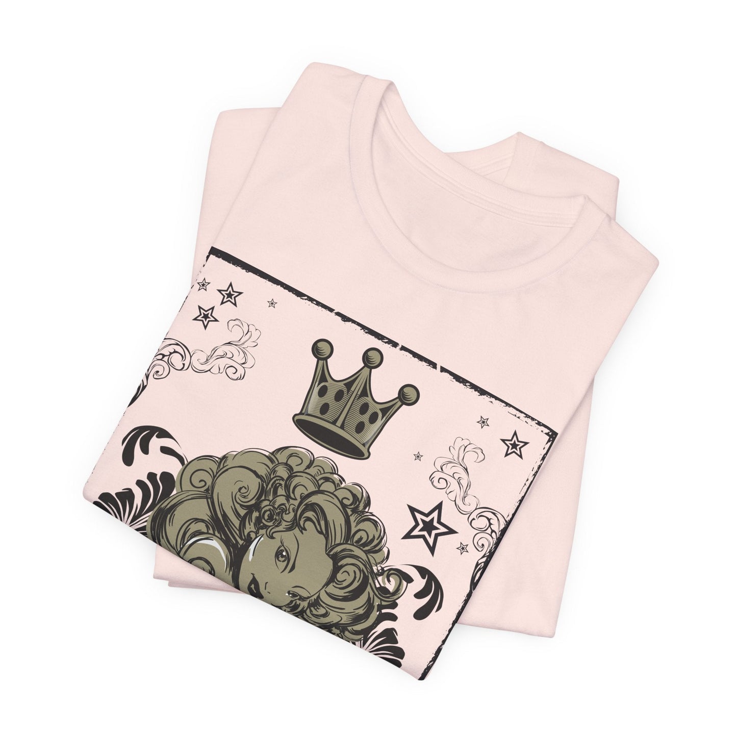 Crown Face Portrait Graphic Tee Vintage Floral Illustration Rock Band T-Shirt