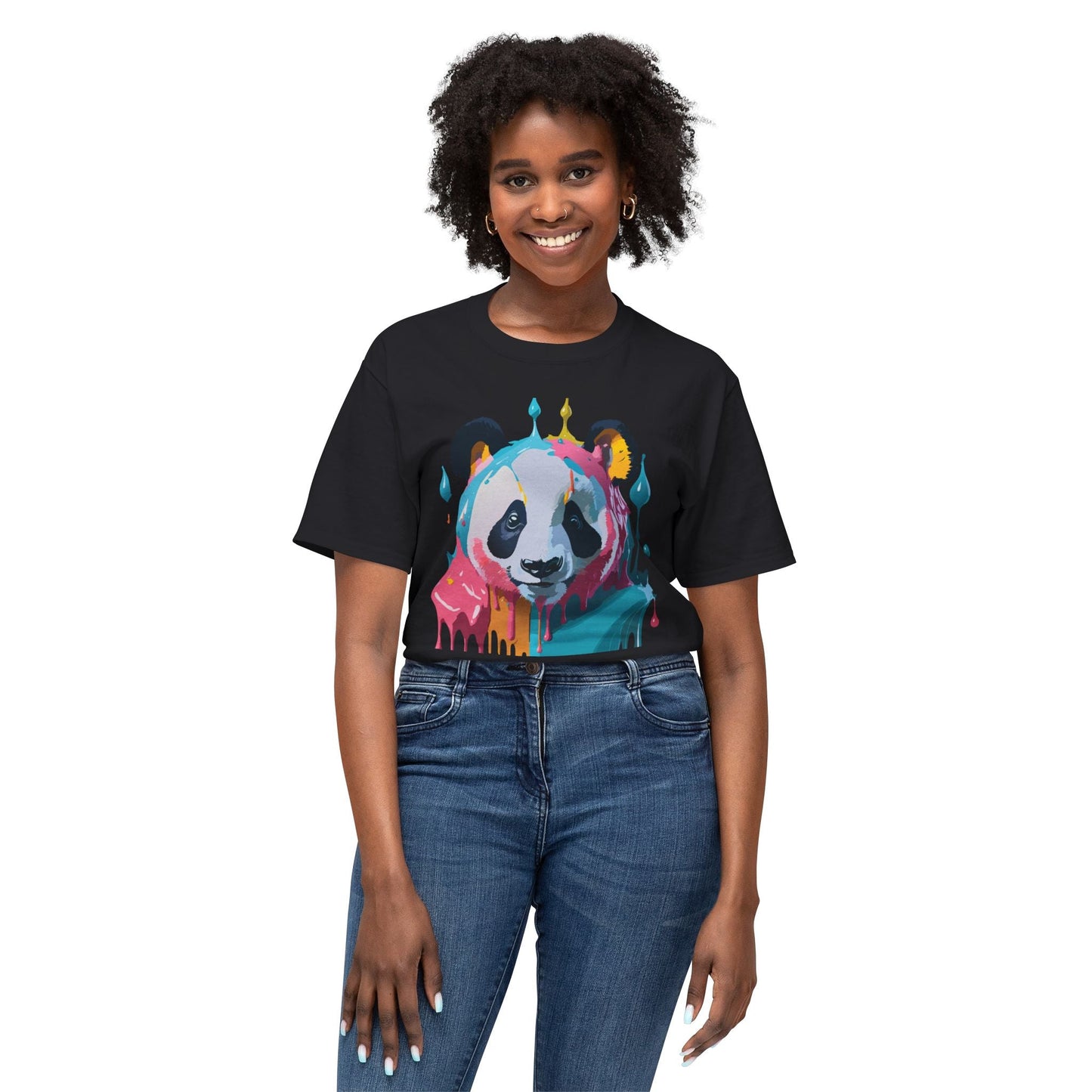 Unisex Panda Art T Shirt With Floral Design Print In HD Cotton 100 Percent USA Made