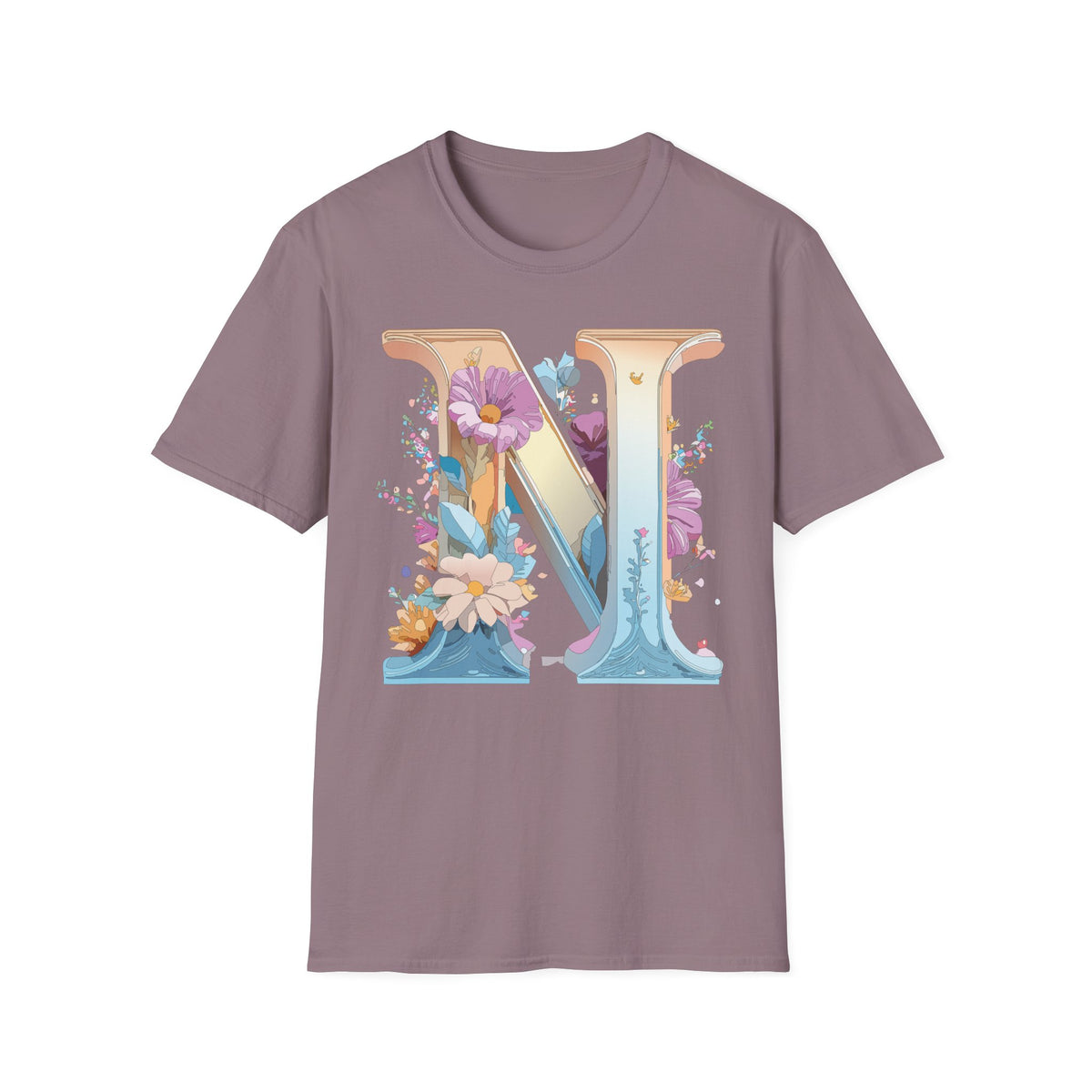 Floral Letter N T-Shirt | Monogram Initial Tee, Botanical Alphabet Shirt