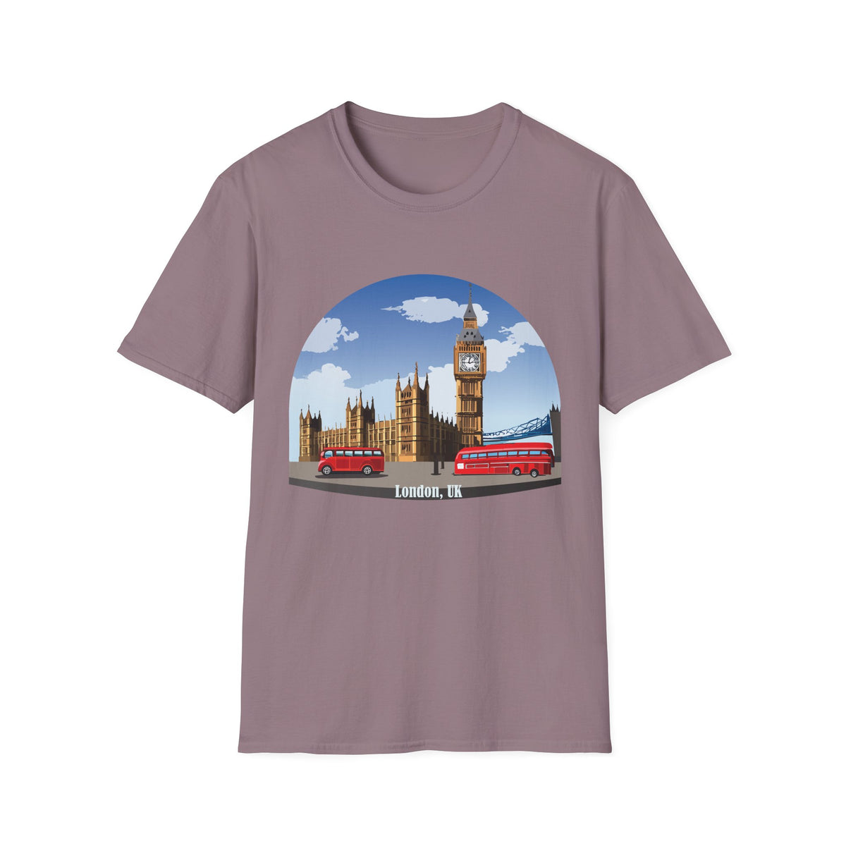 London Skyline Big Ben Illustration T-Shirt | Double Decker Bus, Bridge