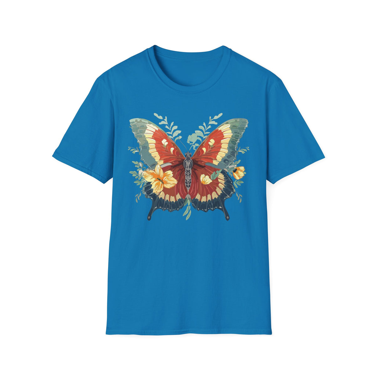 Red and Green Butterfly T-Shirt | Floral Wings Graphic Tee Unisex 100 Cotton Gildan T-Shirt