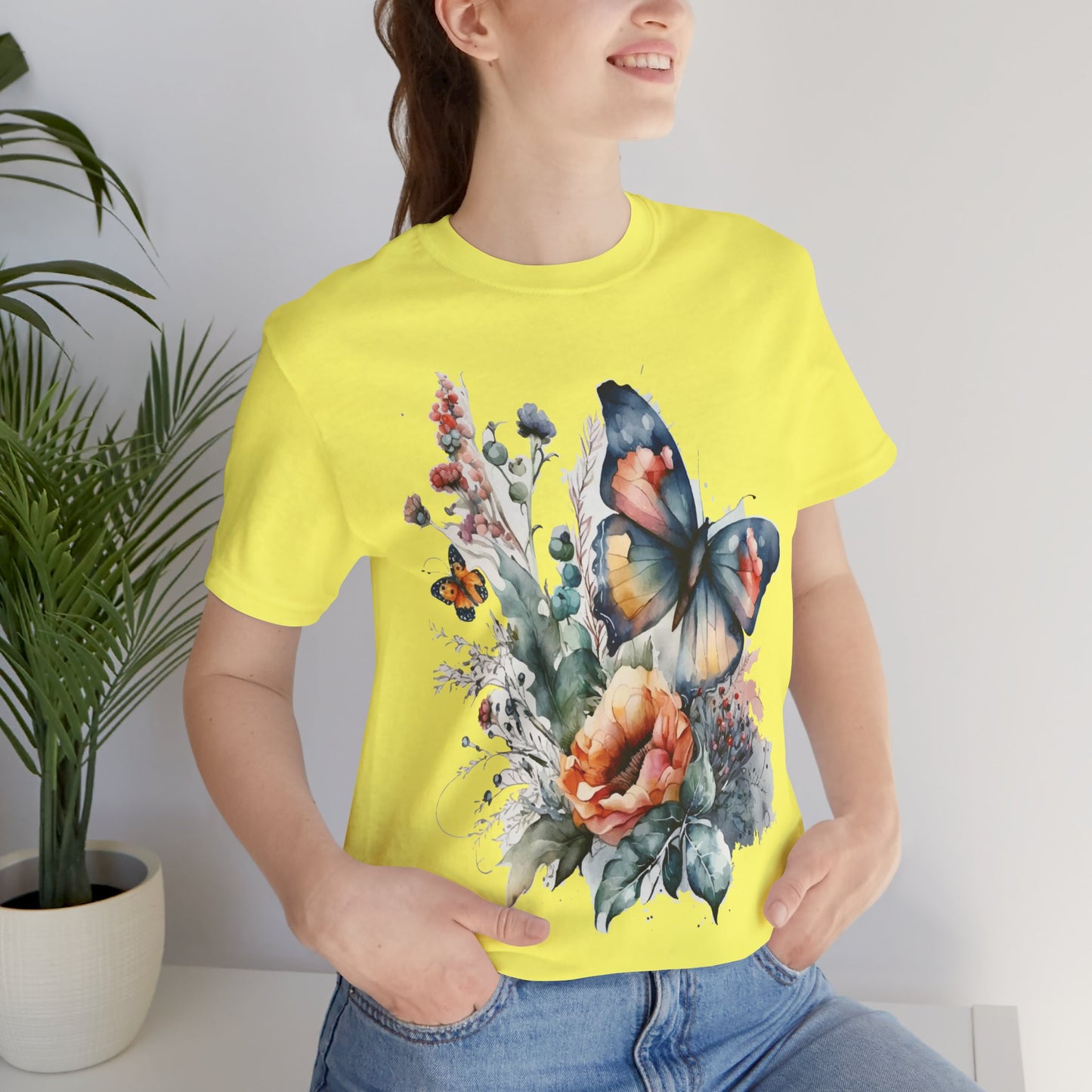 Cotton Tee Shirt with Butterfly Prints