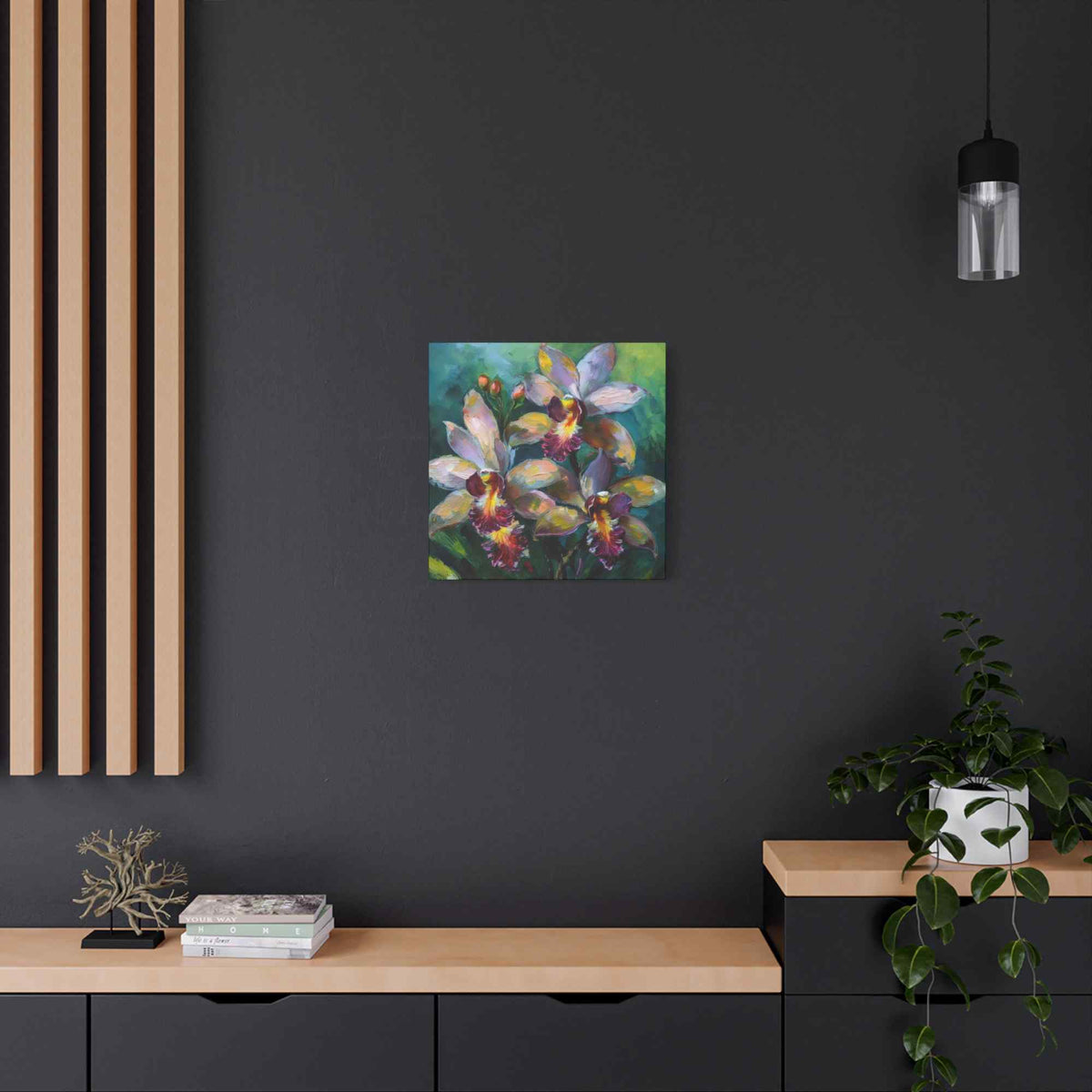 Blue Orchids Print Canvas, Floral Oil Paint Print 20x20, 24x24, 30x30, 32x32, 36x36 Art Design Pine-Wood Inner Frame MC-134