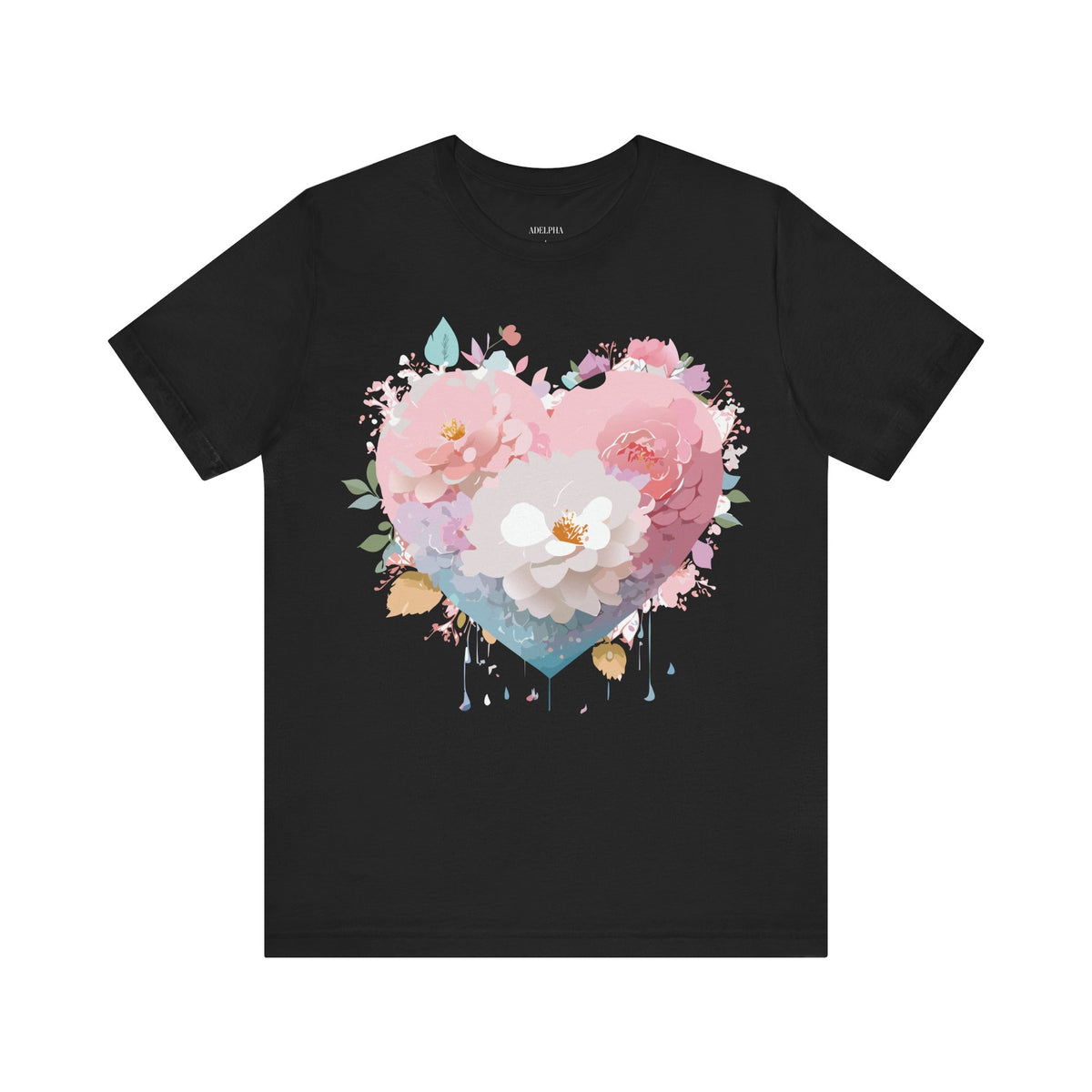 Valentine's Day Graphic Unisex Cotton Bella+Canvas Tee with Floral Art Design d120
