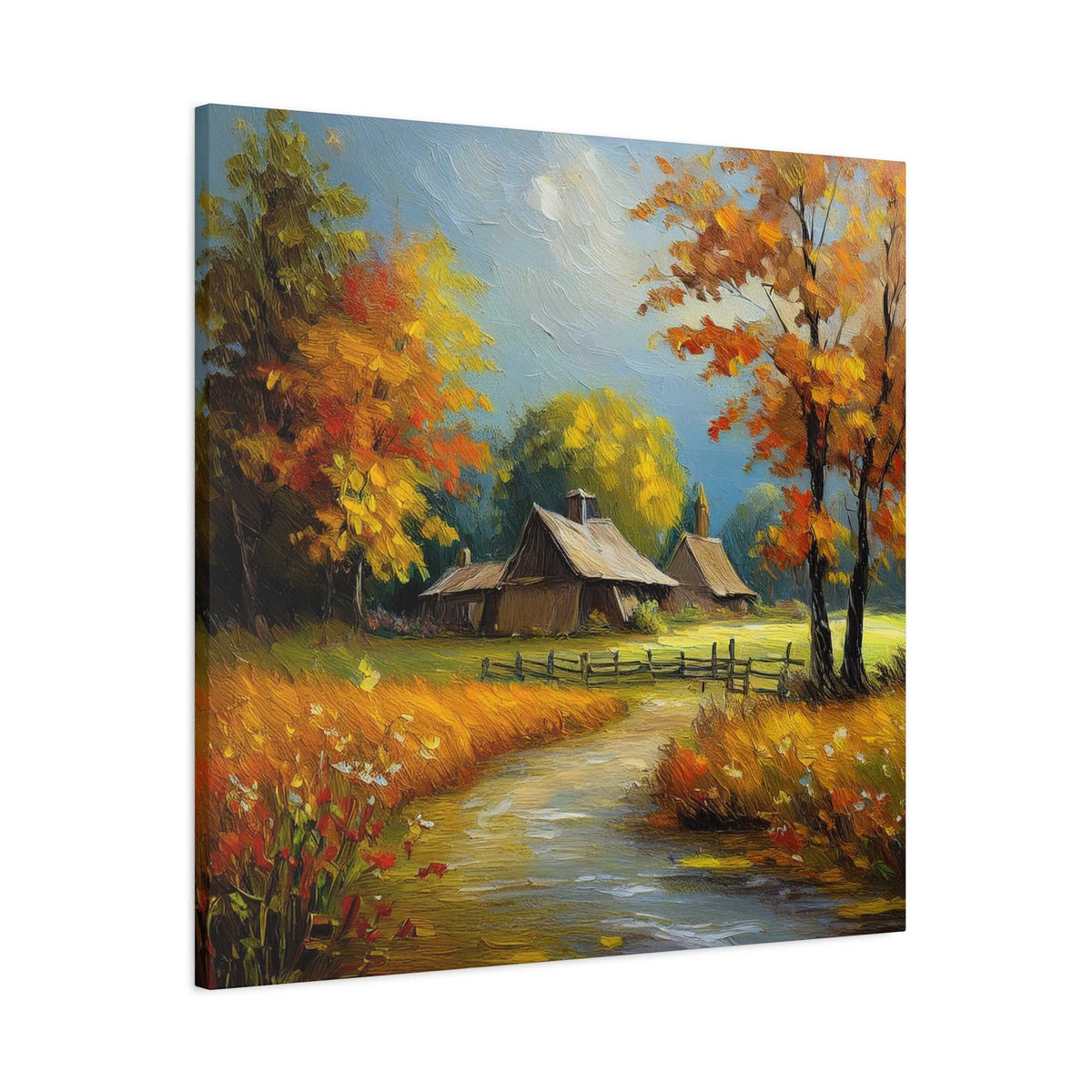 Countryside Fall Print Canvas, Oil Paint Print 20x20, 24x24, 30x30, 32x32, 36x36 Art Design Pine-Wood Inner Frame MC-105