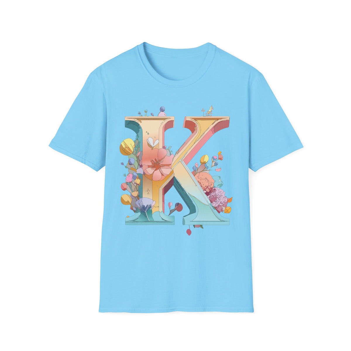 Floral Letter K T-Shirt | Monogram Initial K Tee, Botanical Alphabet Shirt
