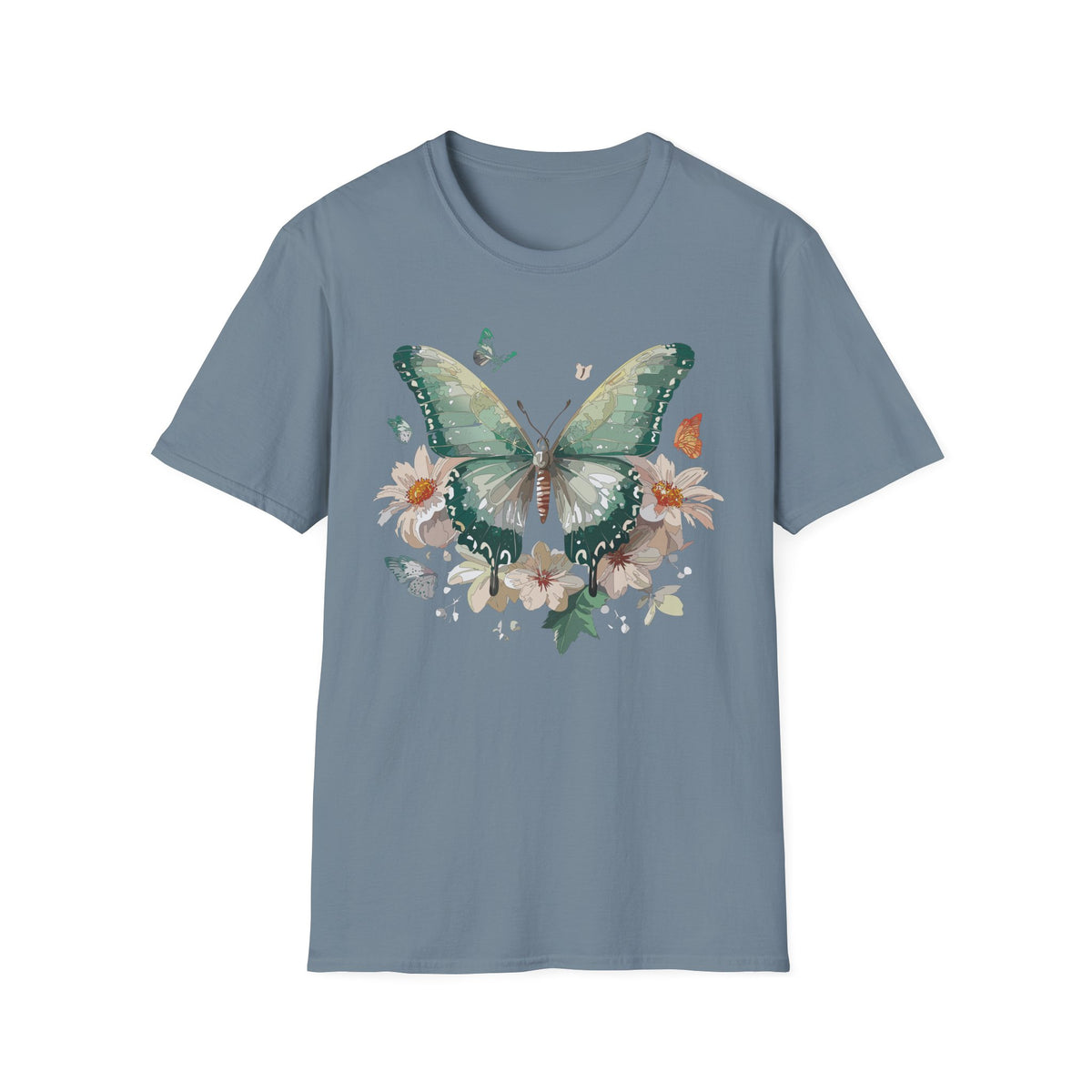 Green Watercolor Butterfly T-Shirt | Floral Monarch Graphic Tee Unisex 100 Cotton Gildan T-Shirt