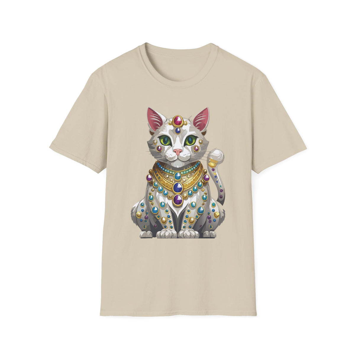 Jeweled Egyptian Cat T-Shirt | Regal Cat Illustration, Gemstone Pharaoh Design
