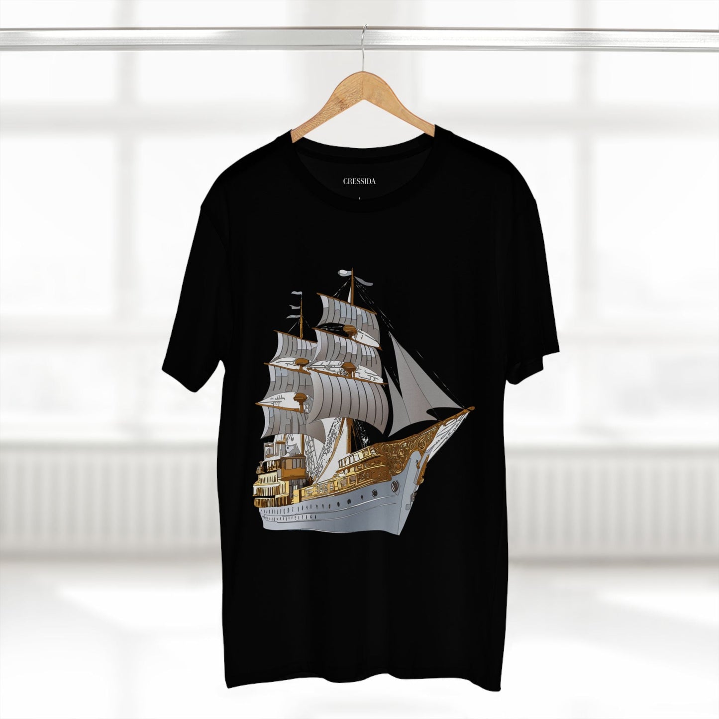 Ship Graphic Unisex 100 Cotton T-Shirt with Gold Frigate Art Design 5